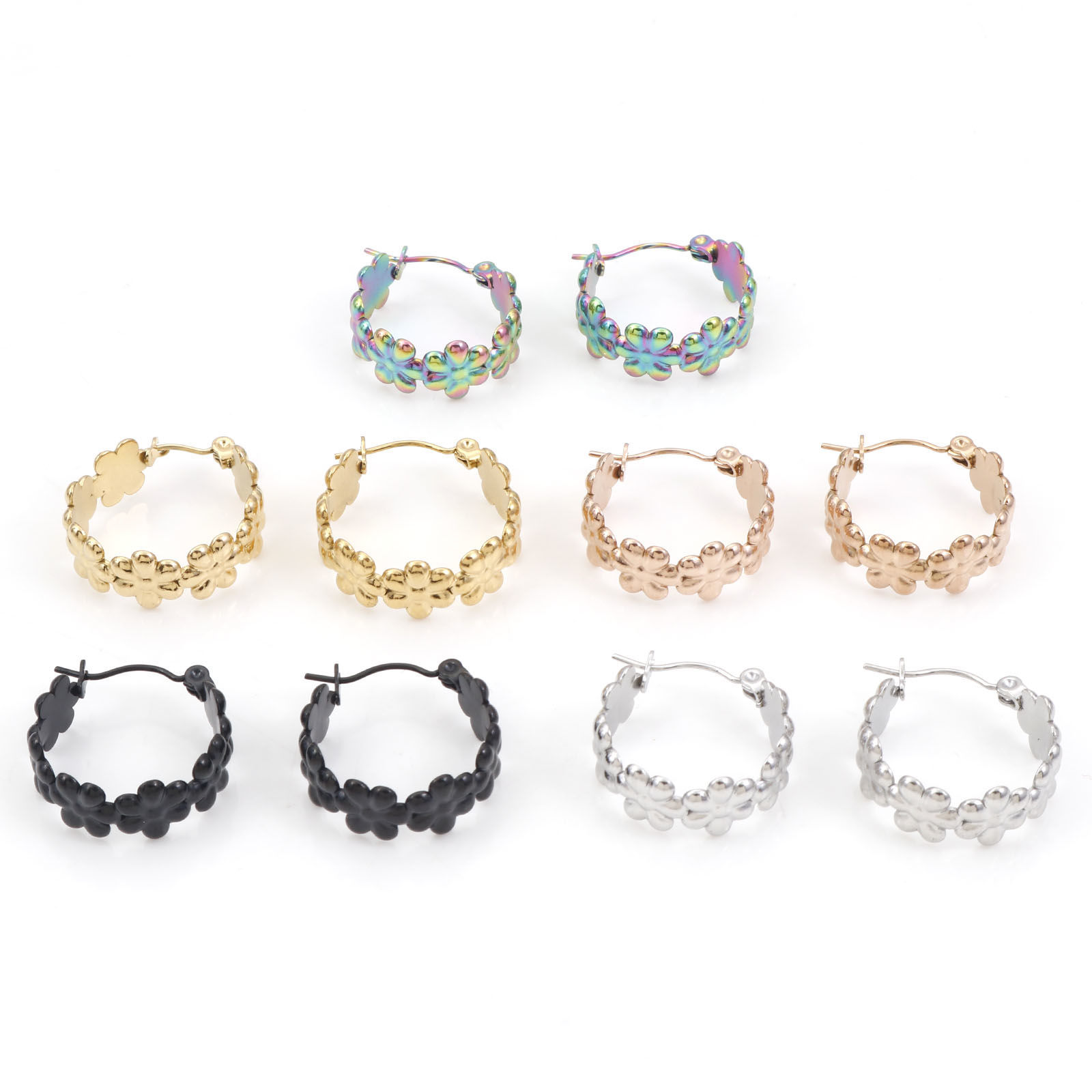 Picture of 316 Stainless Steel Hoop Earrings Circle Ring Flower 20mm x 20mm