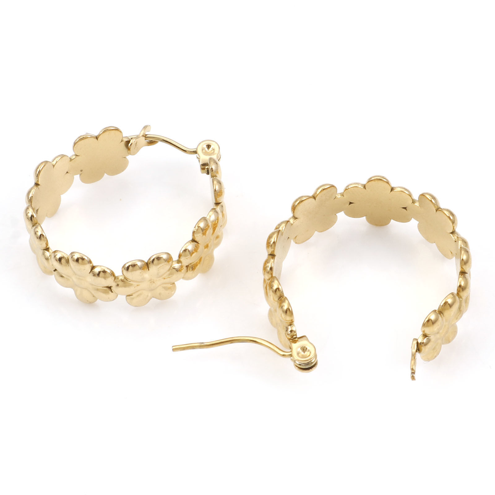 Picture of 316 Stainless Steel Hoop Earrings Circle Ring Flower 20mm x 20mm