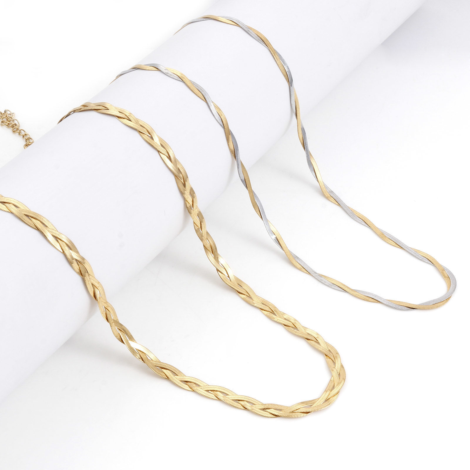 Picture of 304 Stainless Steel Snake Chain Necklace Braided 45cm(17 6/8") long