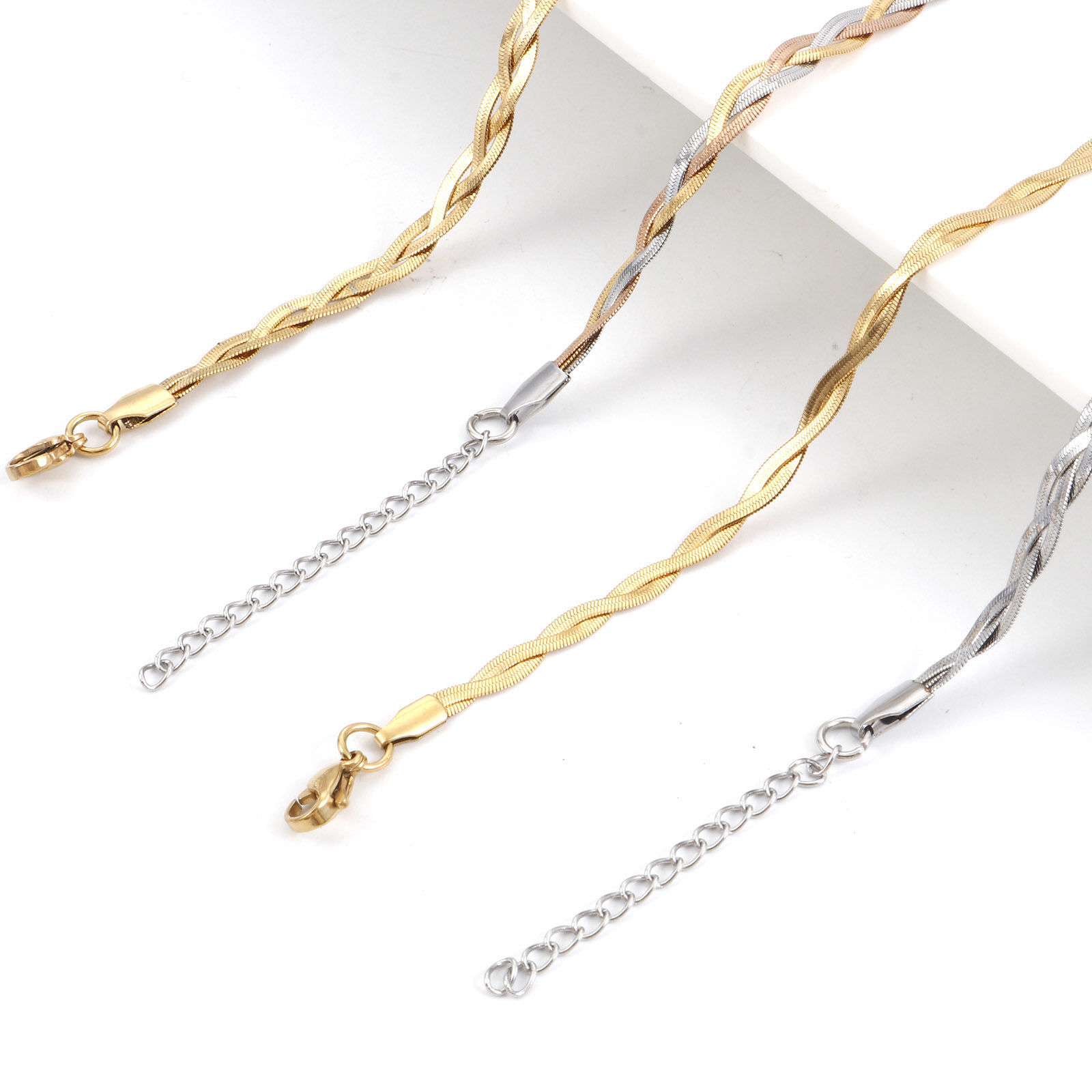 Picture of 304 Stainless Steel Snake Chain Necklace Braided 45cm(17 6/8") long