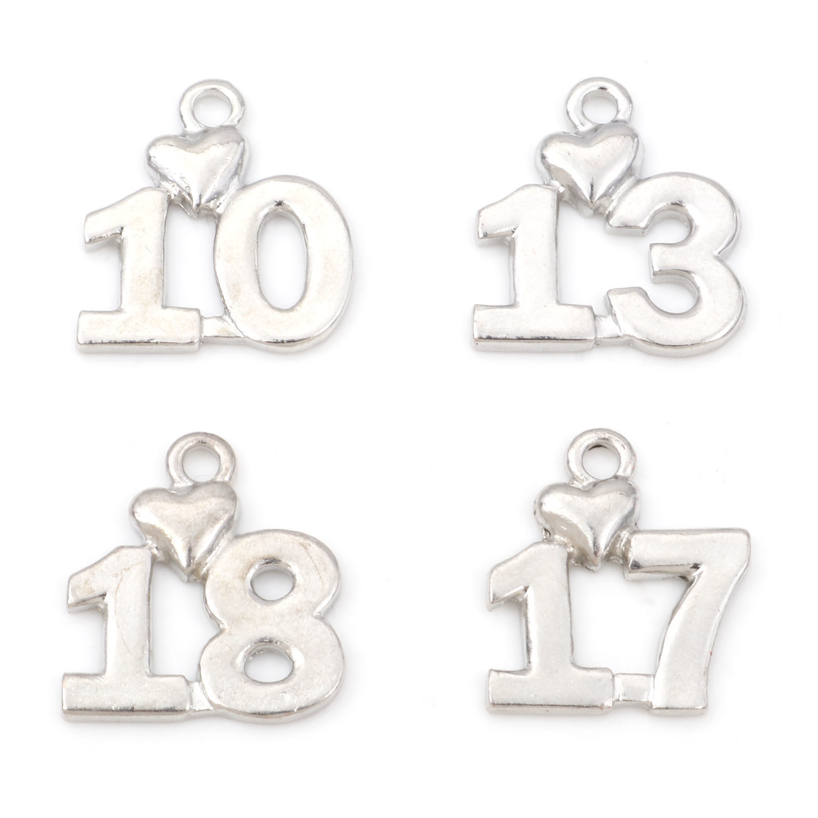Imagen de Zamak Colgantes Charms Número Tono de Plata Corazón 20 Unidades