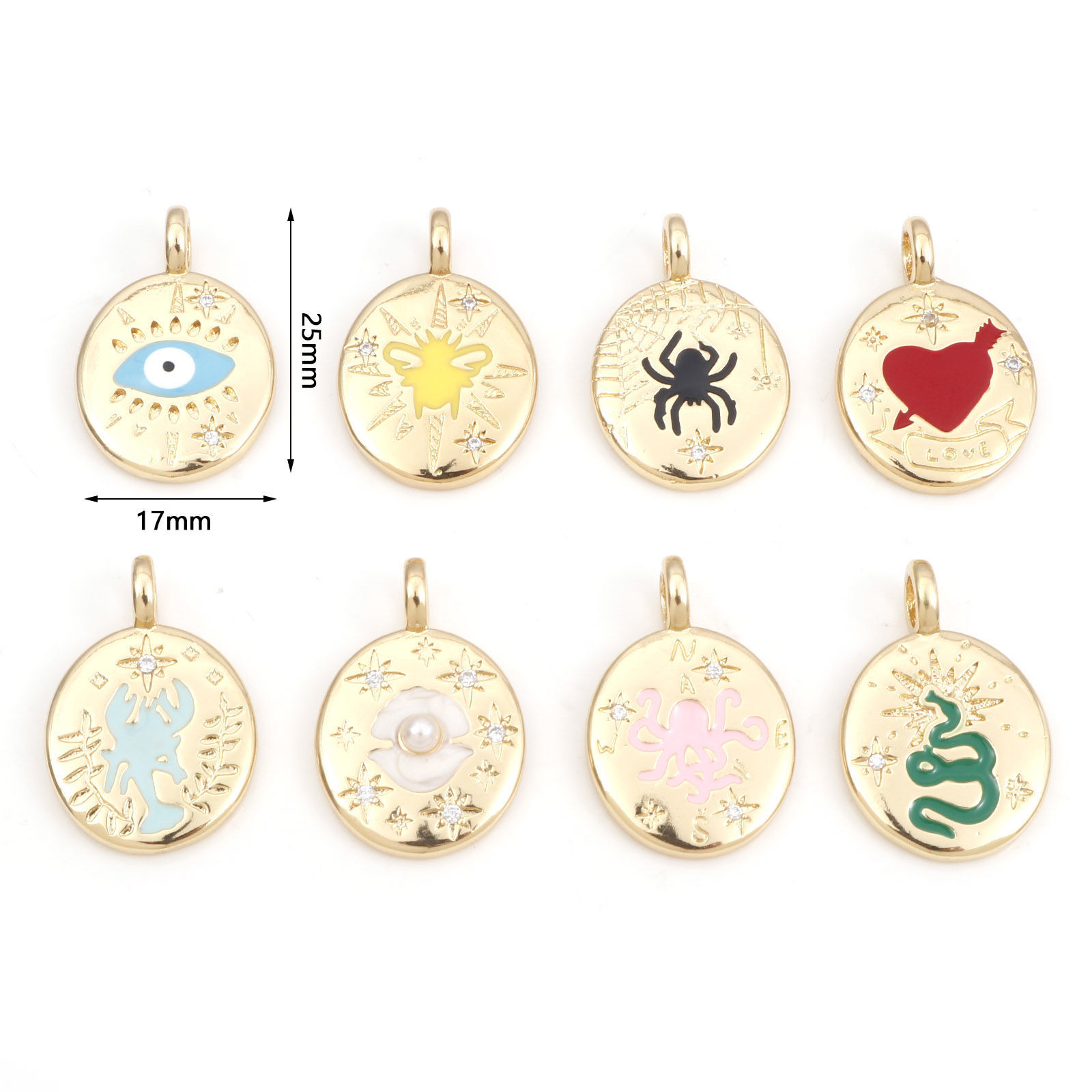Bild von 1 Stück Messing Charms 18K Echtgold plattiert Bunt Oval Emaille Klar Zirkonia 25mm x 17mm
