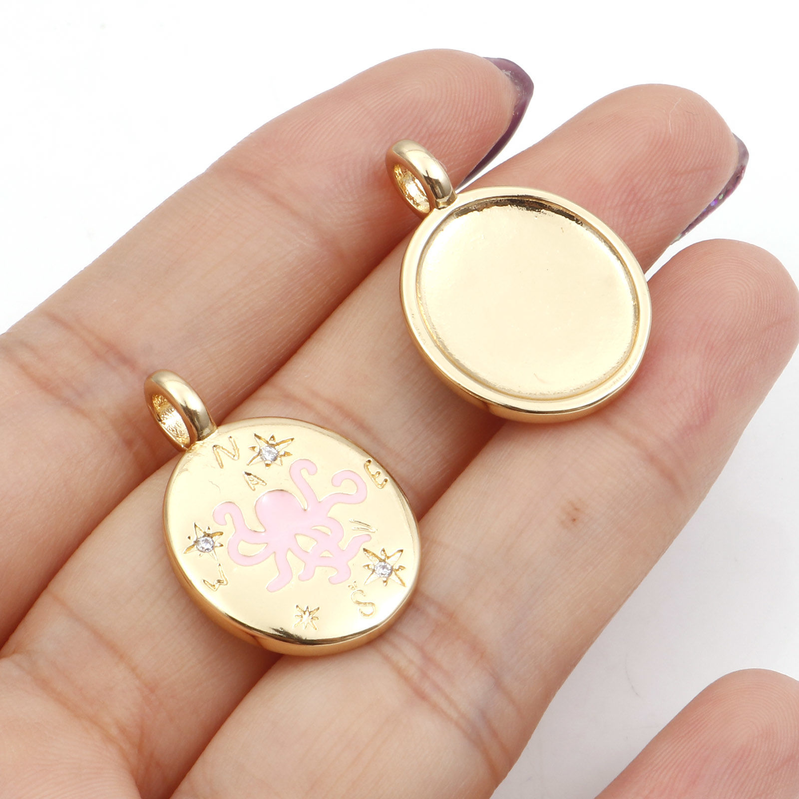 Bild von 1 Stück Messing Charms 18K Echtgold plattiert Bunt Oval Emaille Klar Zirkonia 25mm x 17mm