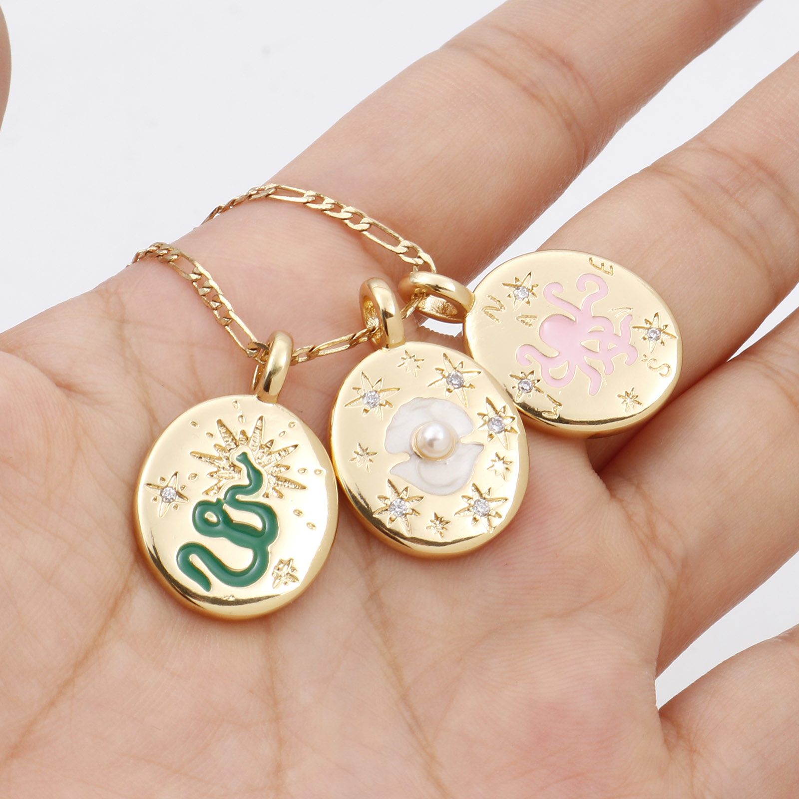 Bild von 1 Stück Messing Charms 18K Echtgold plattiert Bunt Oval Emaille Klar Zirkonia 25mm x 17mm