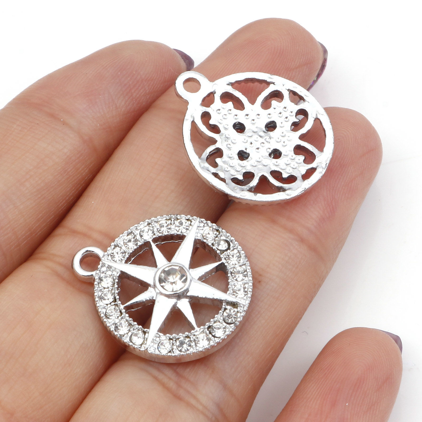 Bild von Zinklegierung Micro Pave Charms Silberfarbe Transparent Strass 10 Stück