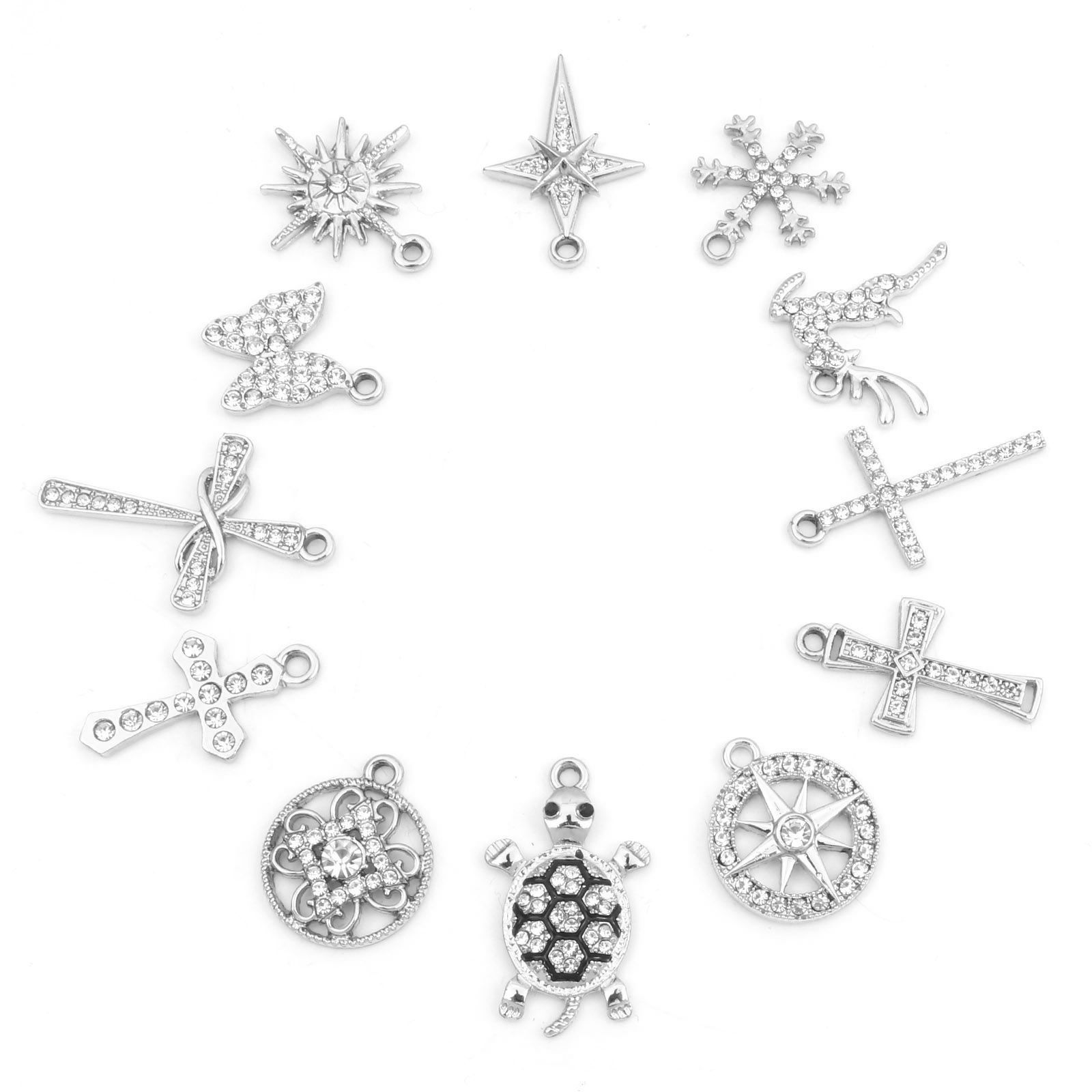 Bild von Zinklegierung Micro Pave Charms Silberfarbe Transparent Strass 10 Stück