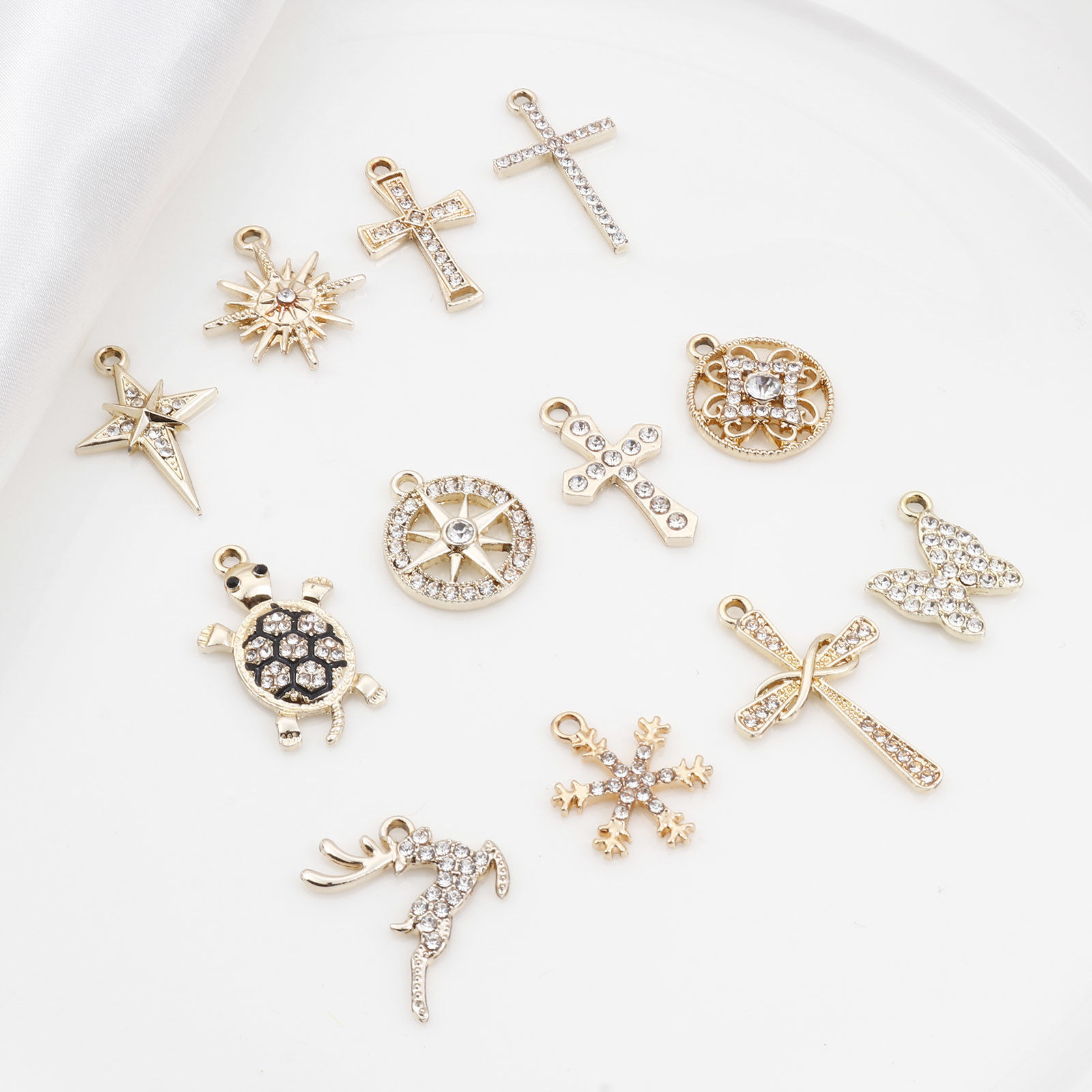Picture of Zinc Based Alloy Micro Pave Charms Gold Plated Clear Rhinestone