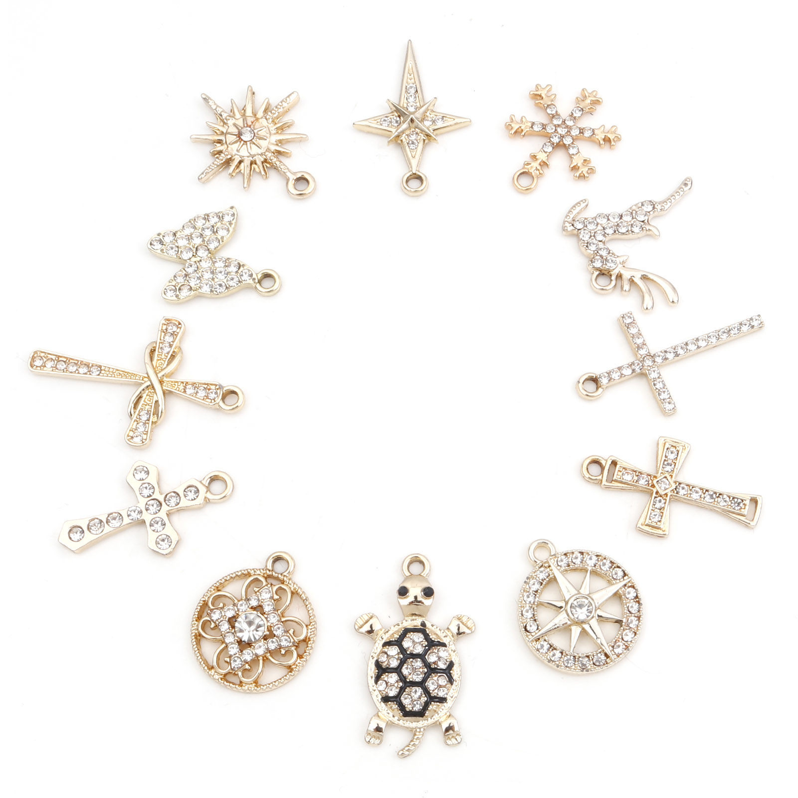 Picture of Zinc Based Alloy Micro Pave Charms Gold Plated Clear Rhinestone