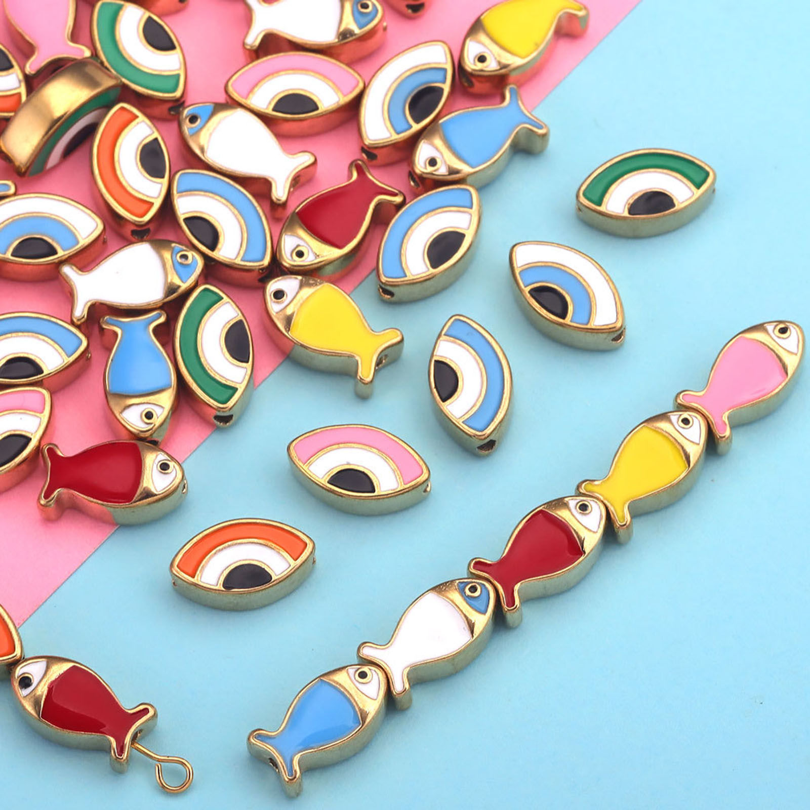Picture of 304 Stainless Steel Beads Fish Animal Multicolor Evil Eye Enamel