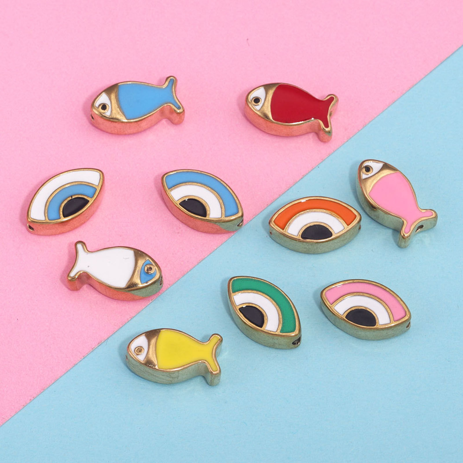 Picture of 304 Stainless Steel Beads Fish Animal Multicolor Evil Eye Enamel