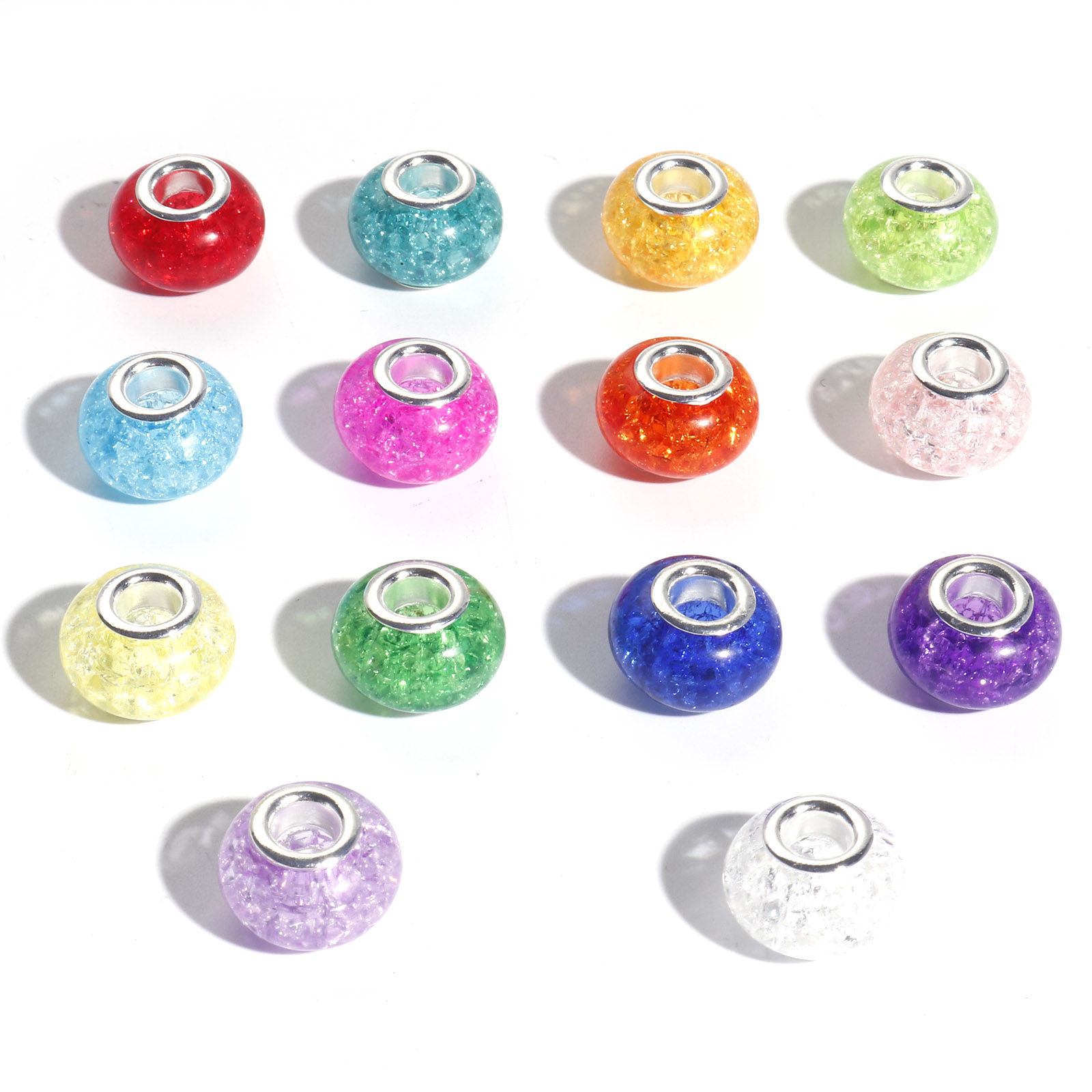 Picture of Resin European Style Large Hole Charm Beads Multicolor Round Crackle 14mm Dia.