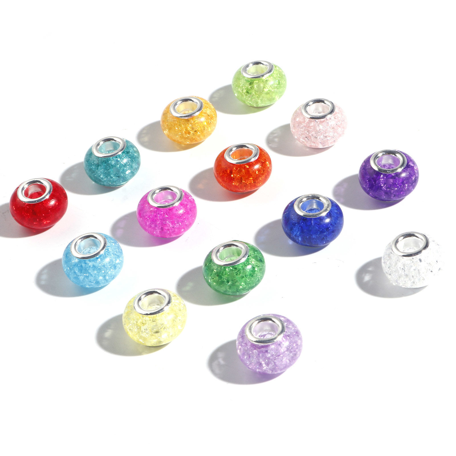 Picture of Resin European Style Large Hole Charm Beads Multicolor Round Crackle 14mm Dia.