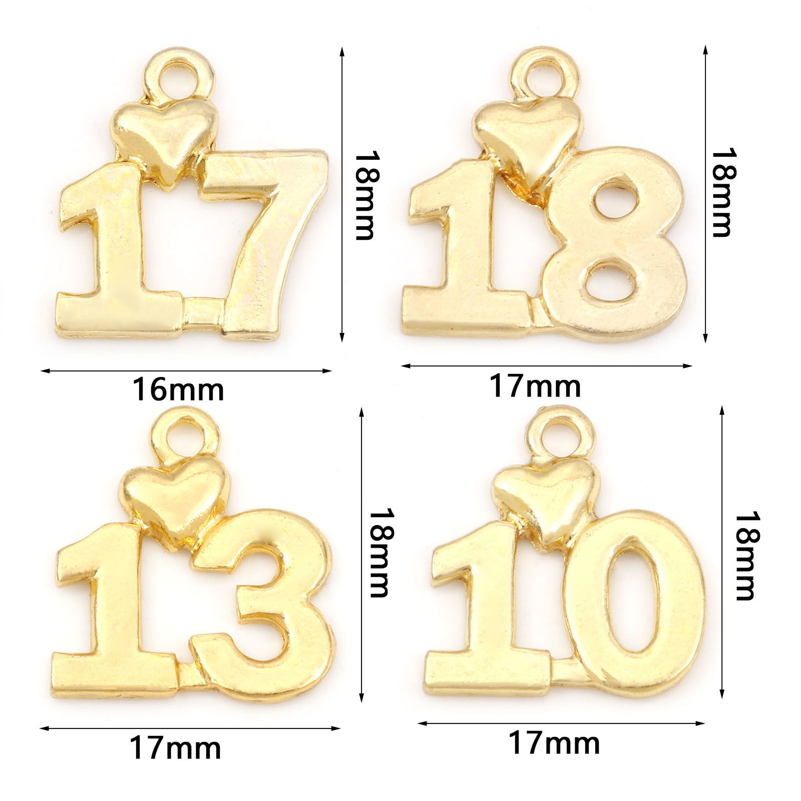 Picture of Zinc Based Alloy Charms Gold Plated Number 18mm x 17mm