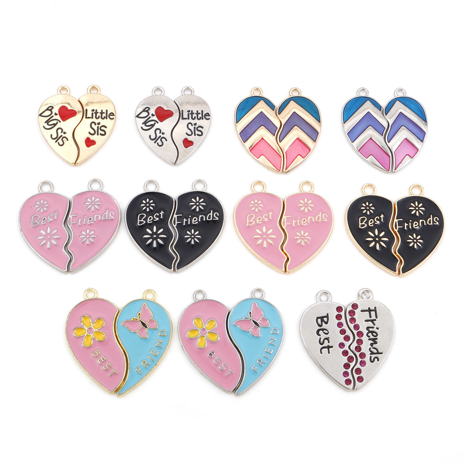 Picture of Zinc Based Alloy Best Friends Pendants Multicolor Heart Enamel
