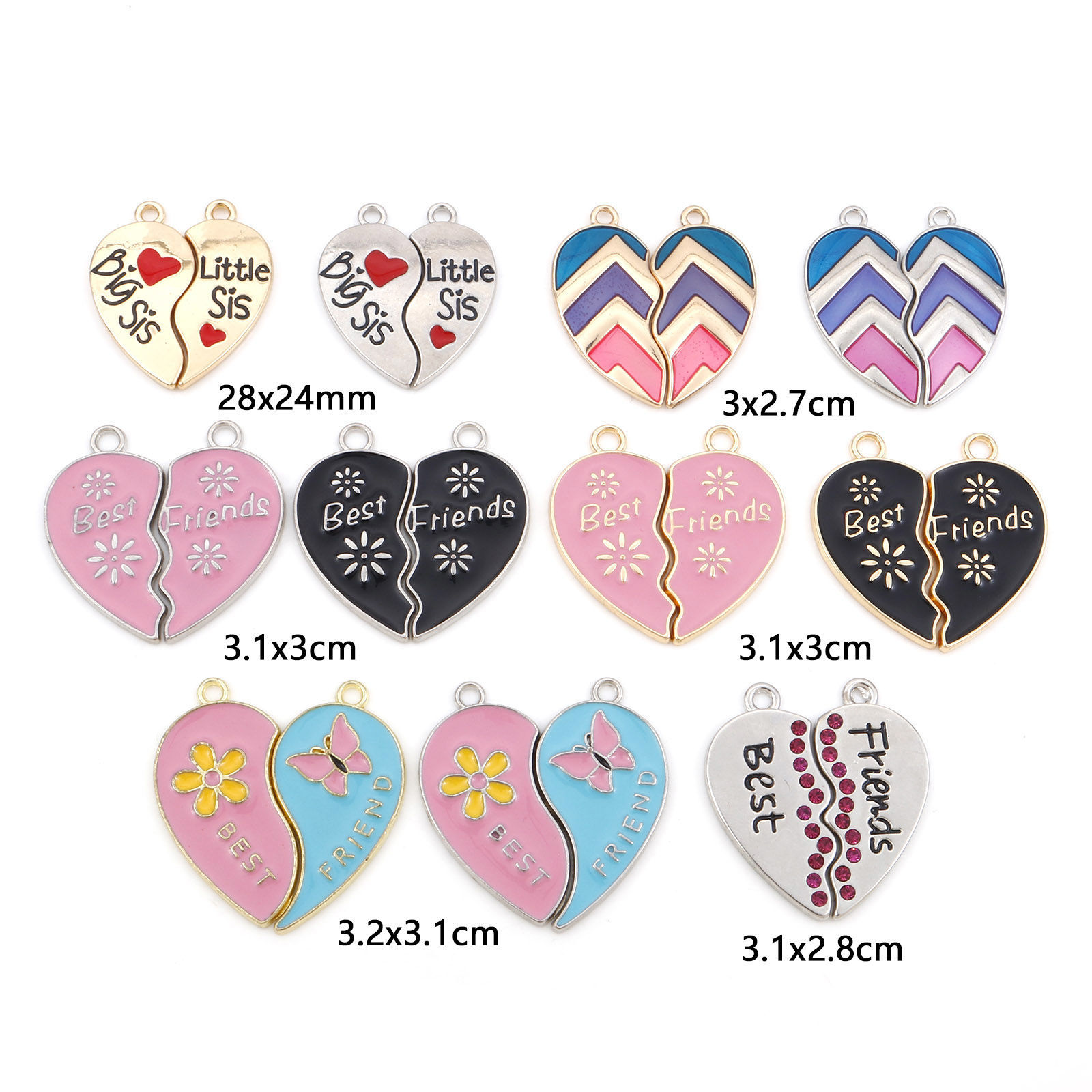 Picture of Zinc Based Alloy Best Friends Pendants Multicolor Heart Enamel