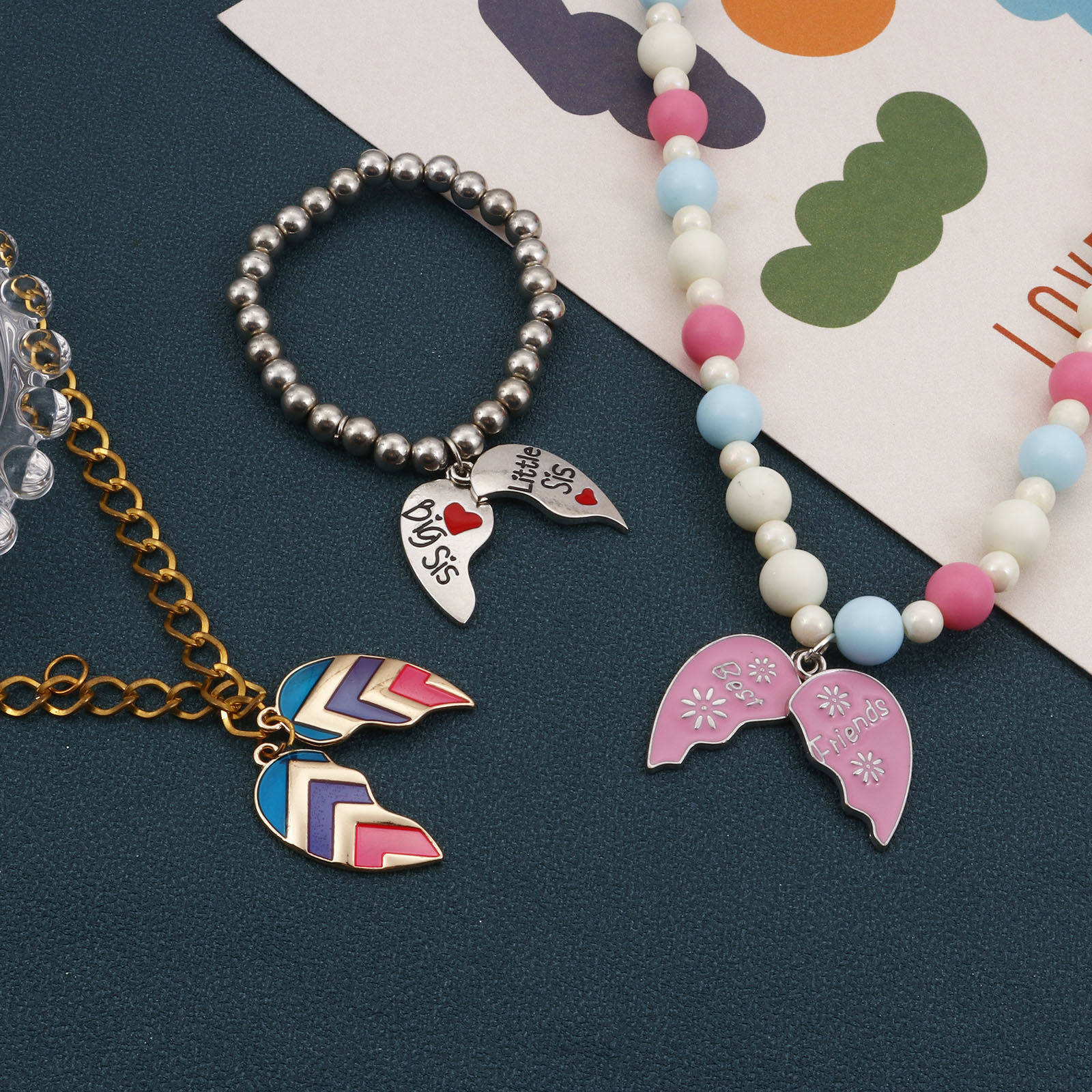 Picture of Zinc Based Alloy Best Friends Pendants Multicolor Heart Enamel