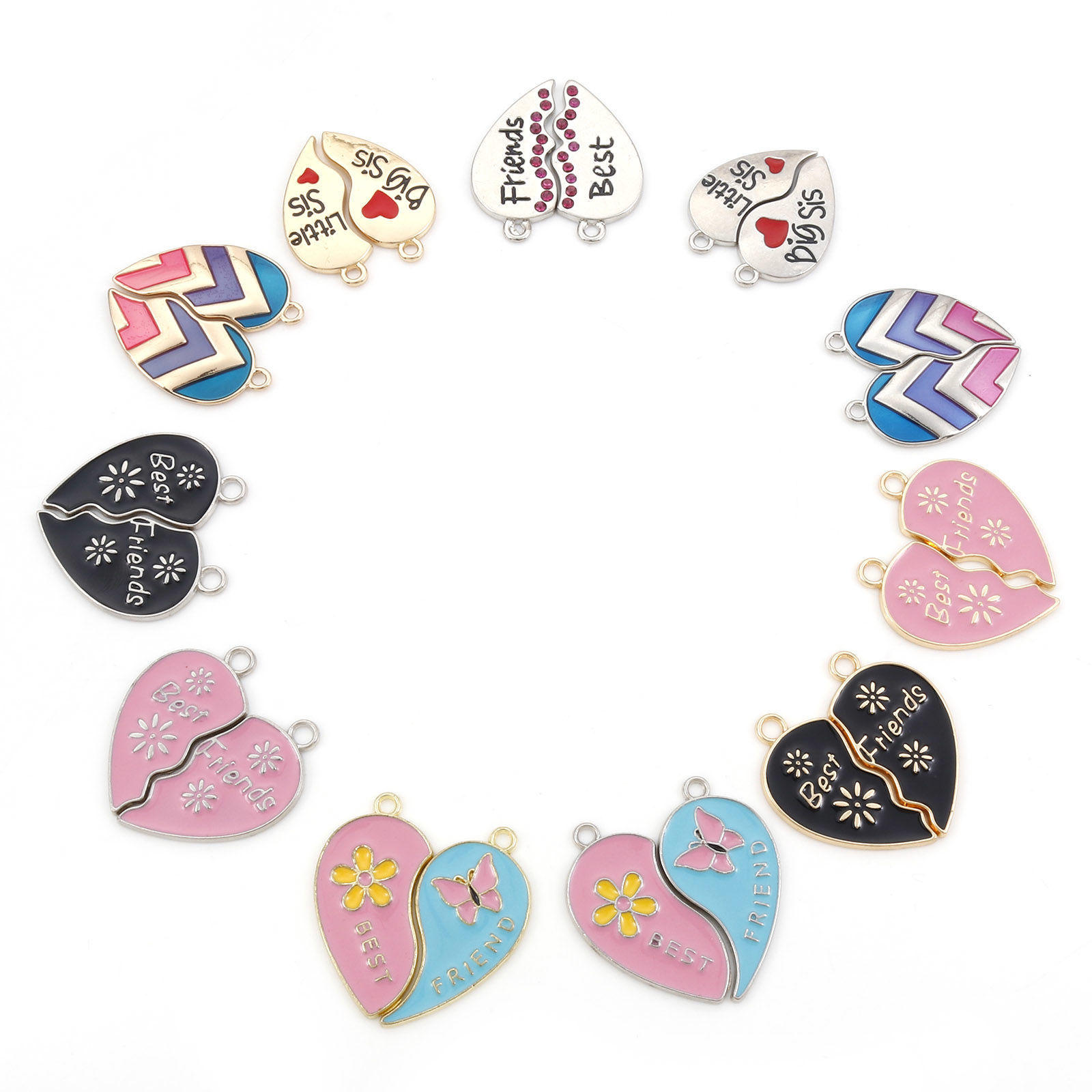 Picture of Zinc Based Alloy Best Friends Pendants Multicolor Heart Enamel