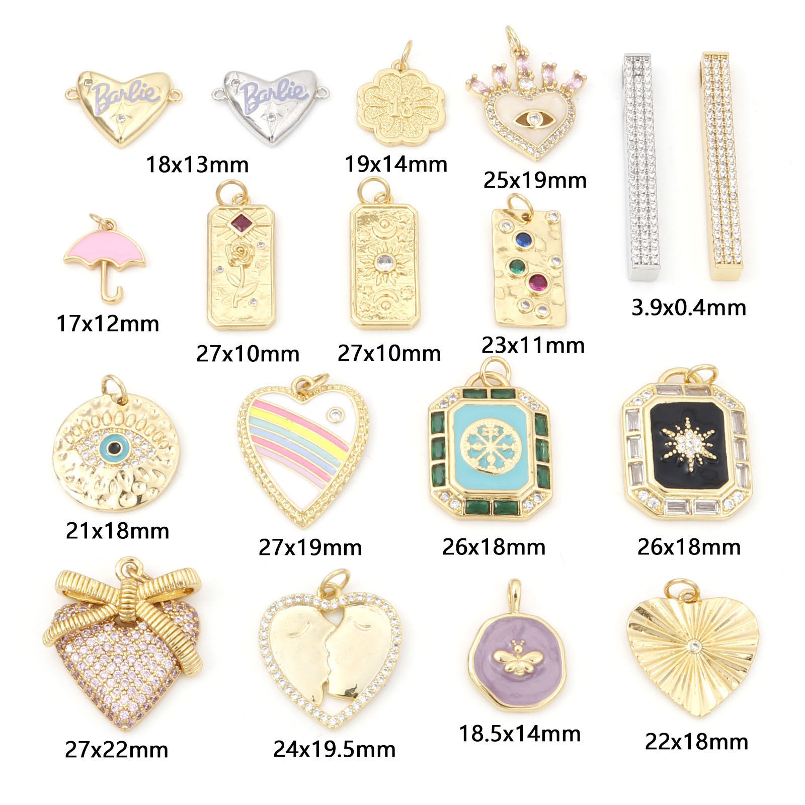 Picture of Brass Valentine's Day Charms Gold Plated Flower Leaves Bee Enamel Clear Cubic Zirconia