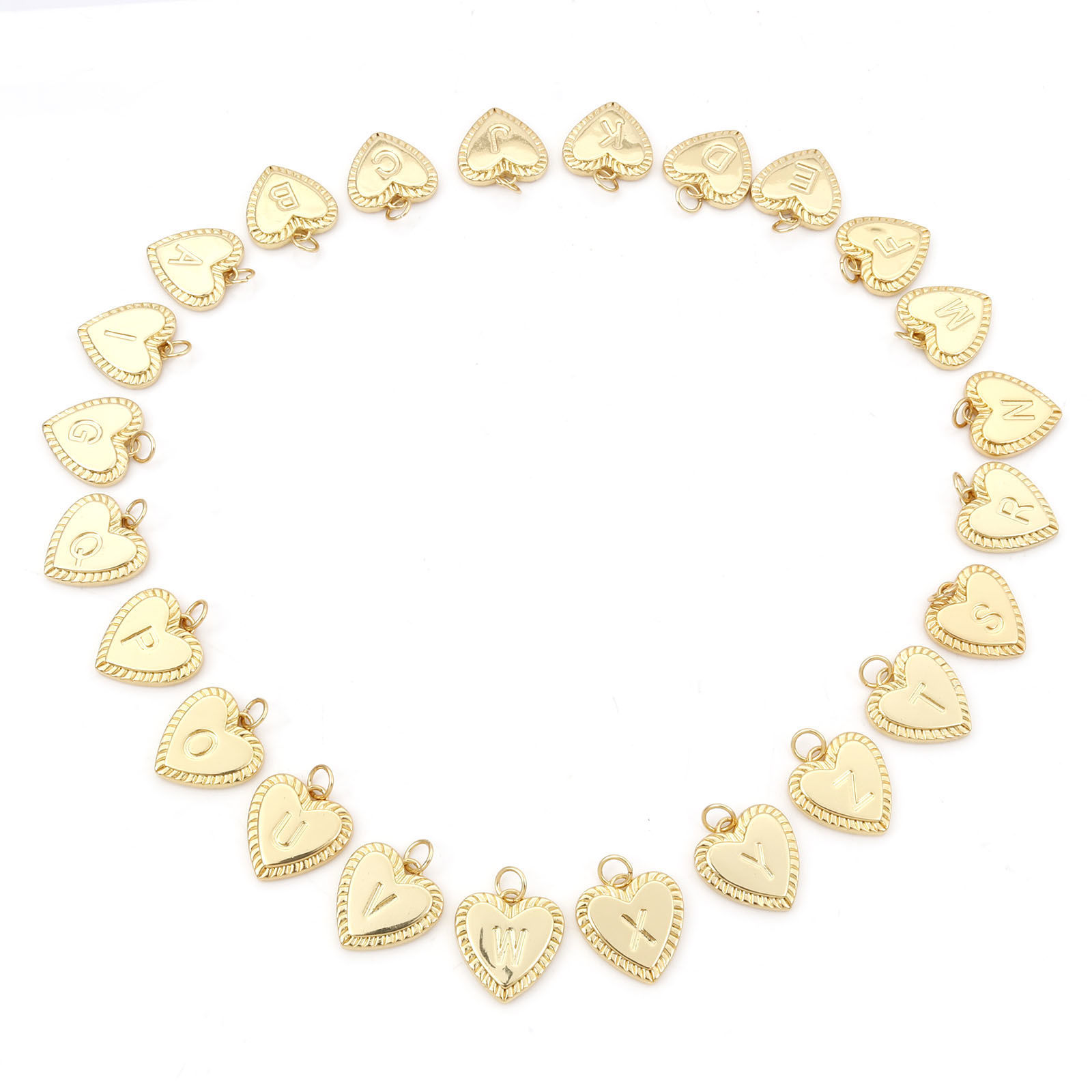 Picture of Brass Valentine's Day Charms Gold Plated Heart Initial Alphabet/ Capital Letter 19mm x 15mm