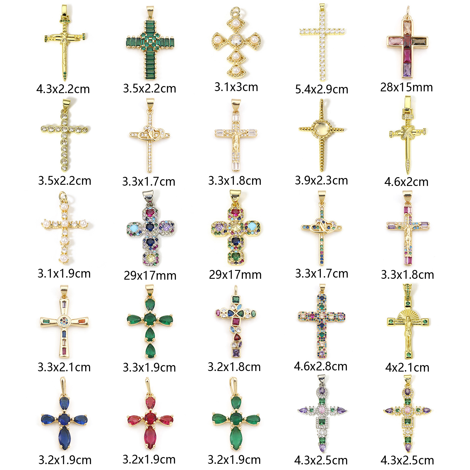 Picture of Brass Religious Pendants Gold Plated Cross Micro Pave Multicolour Cubic Zirconia