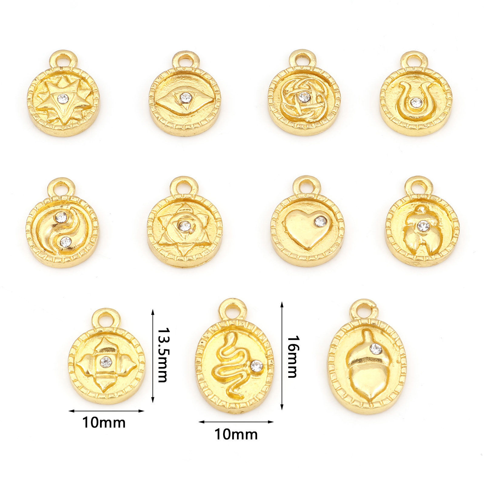 Picture of Zinc Based Alloy Religious Charms Gold Plated Round Disc Clear Rhinestone