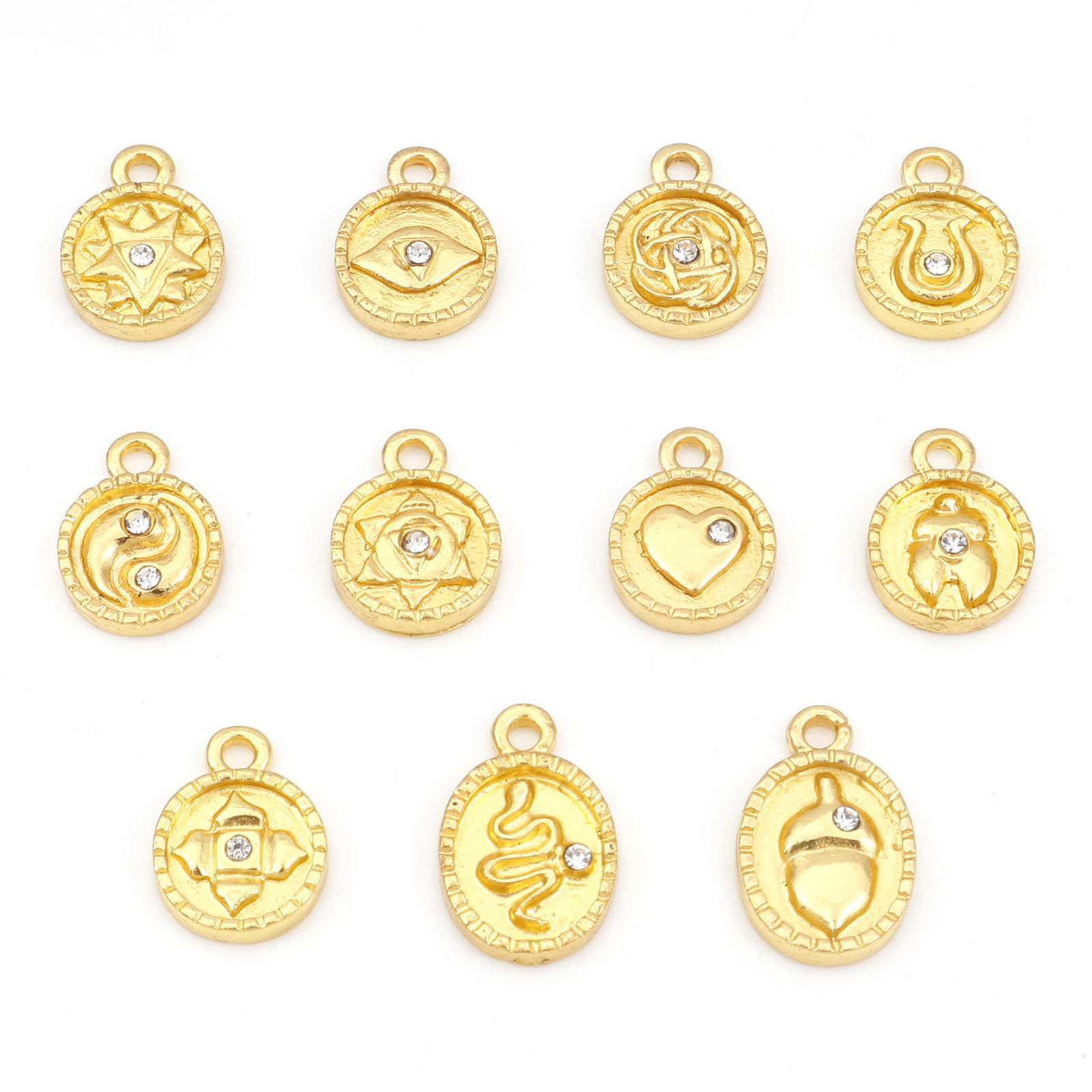 Picture of Zinc Based Alloy Religious Charms Gold Plated Round Disc Clear Rhinestone