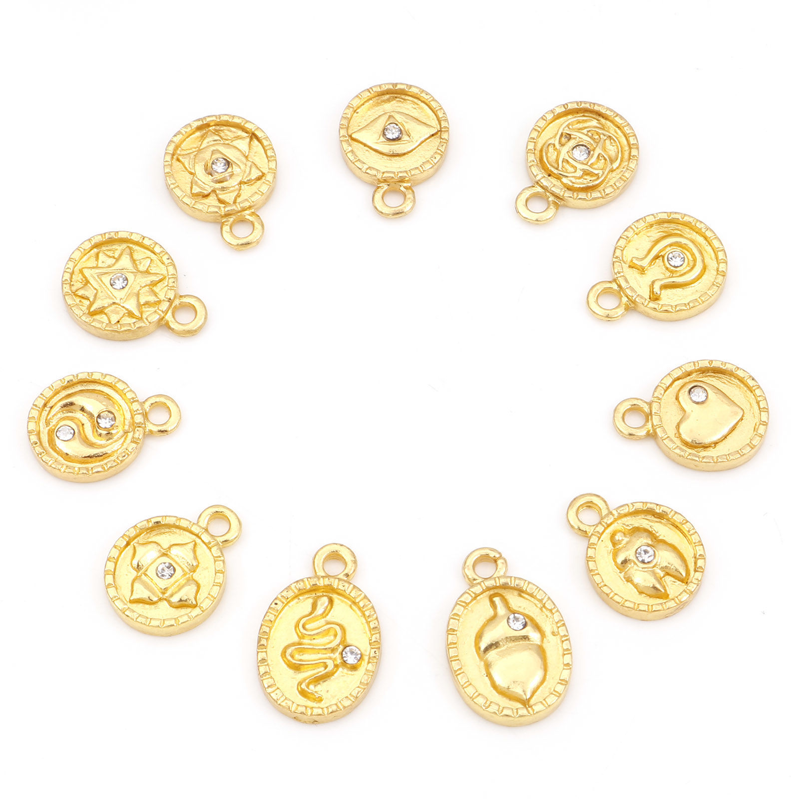Picture of Zinc Based Alloy Religious Charms Gold Plated Round Disc Clear Rhinestone