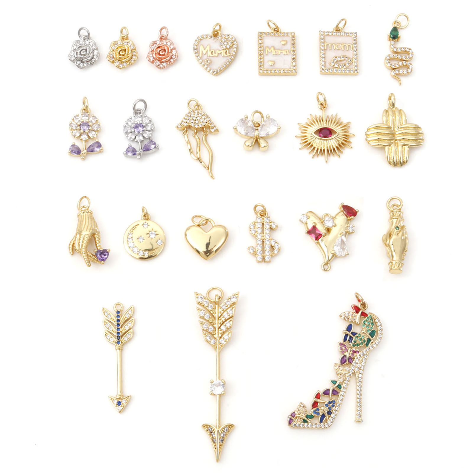 Picture of Brass Micro Pave Charms Gold Plated Multicolour Cubic Zirconia