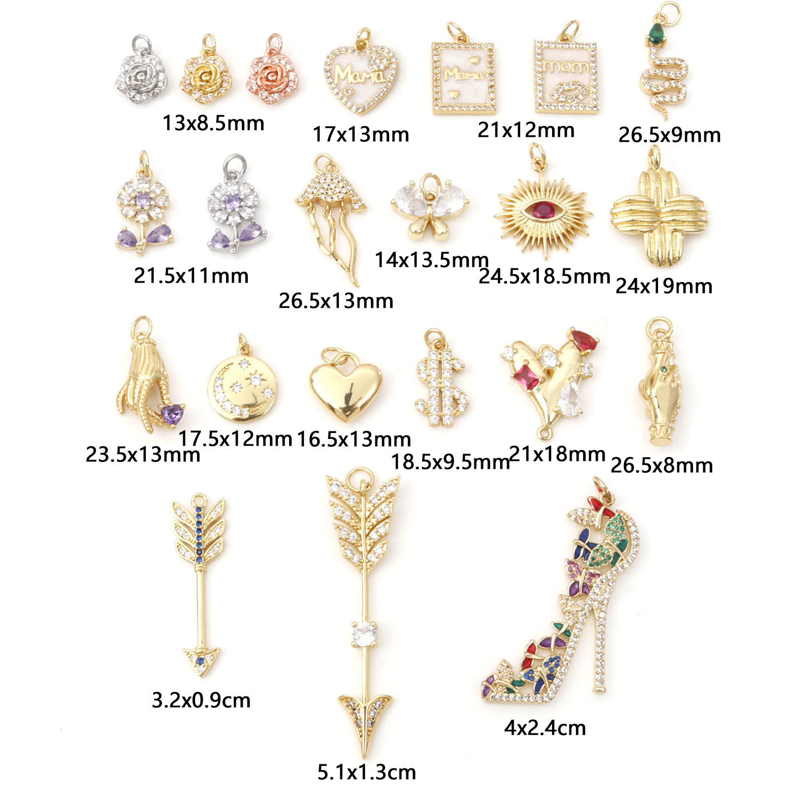 Picture of Brass Micro Pave Charms Gold Plated Multicolour Cubic Zirconia