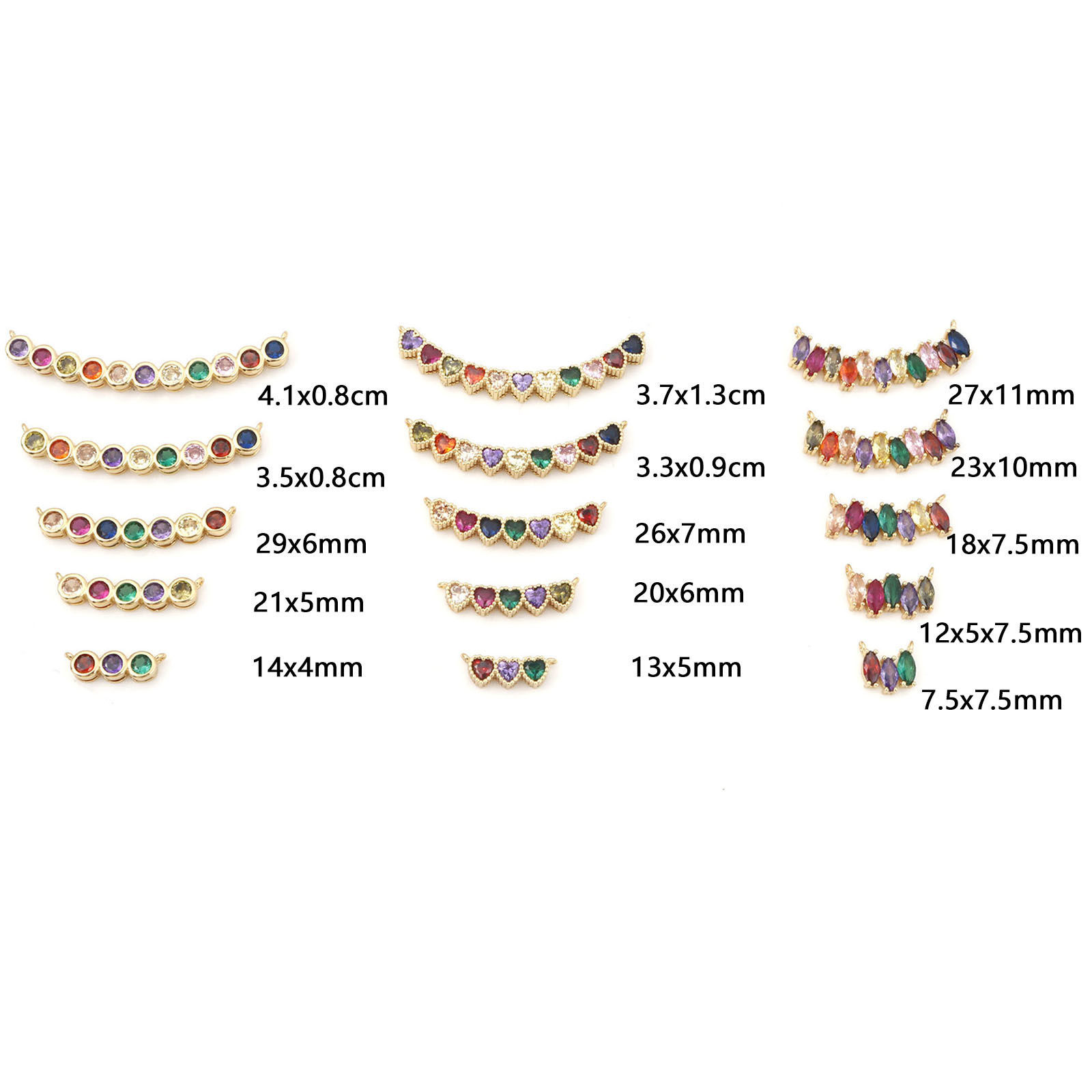 Picture of Brass Connectors Gold Plated Arc Multicolour Cubic Zirconia