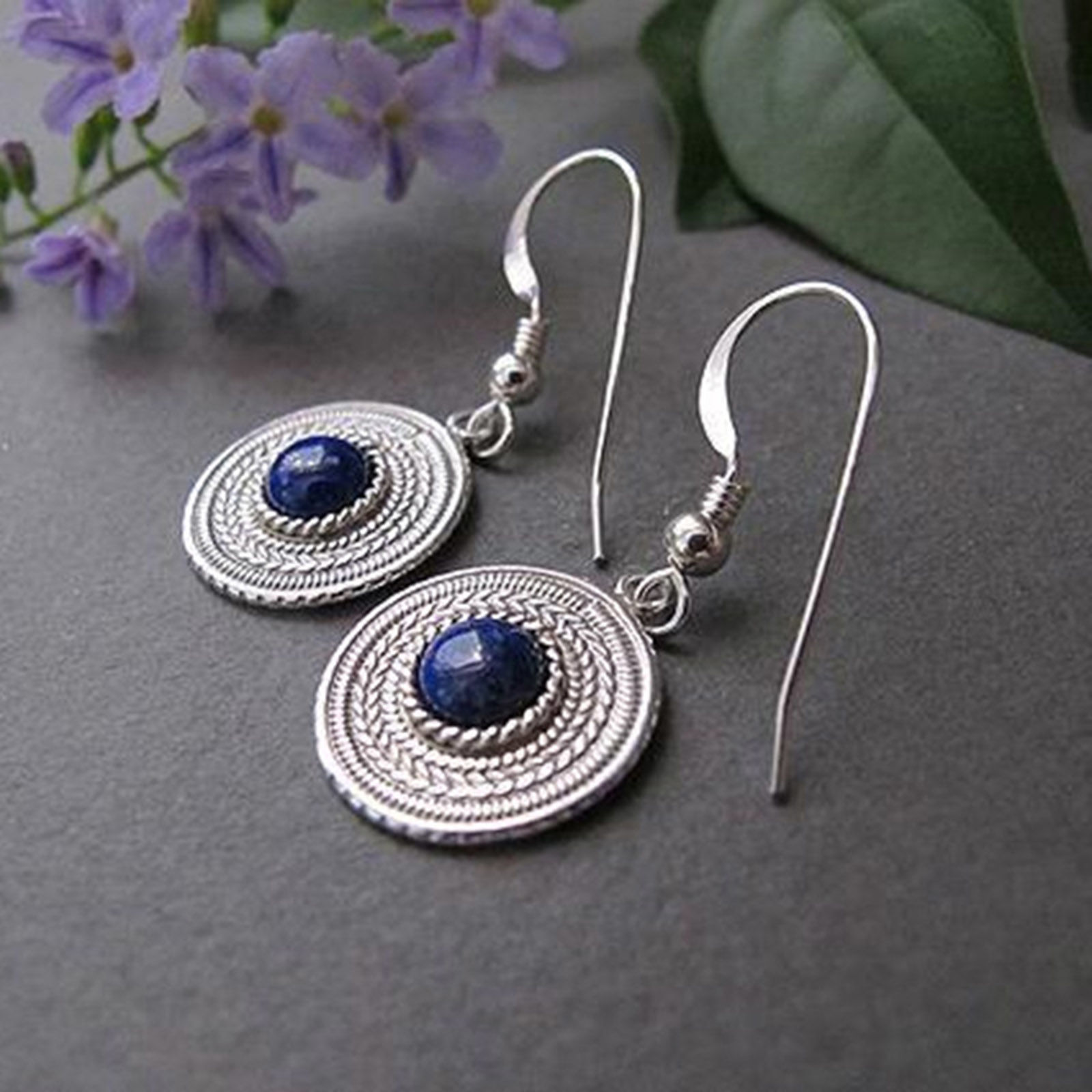 Imagen de Elegante Pendientes Tono de Plata Disco Tallado 1 Par