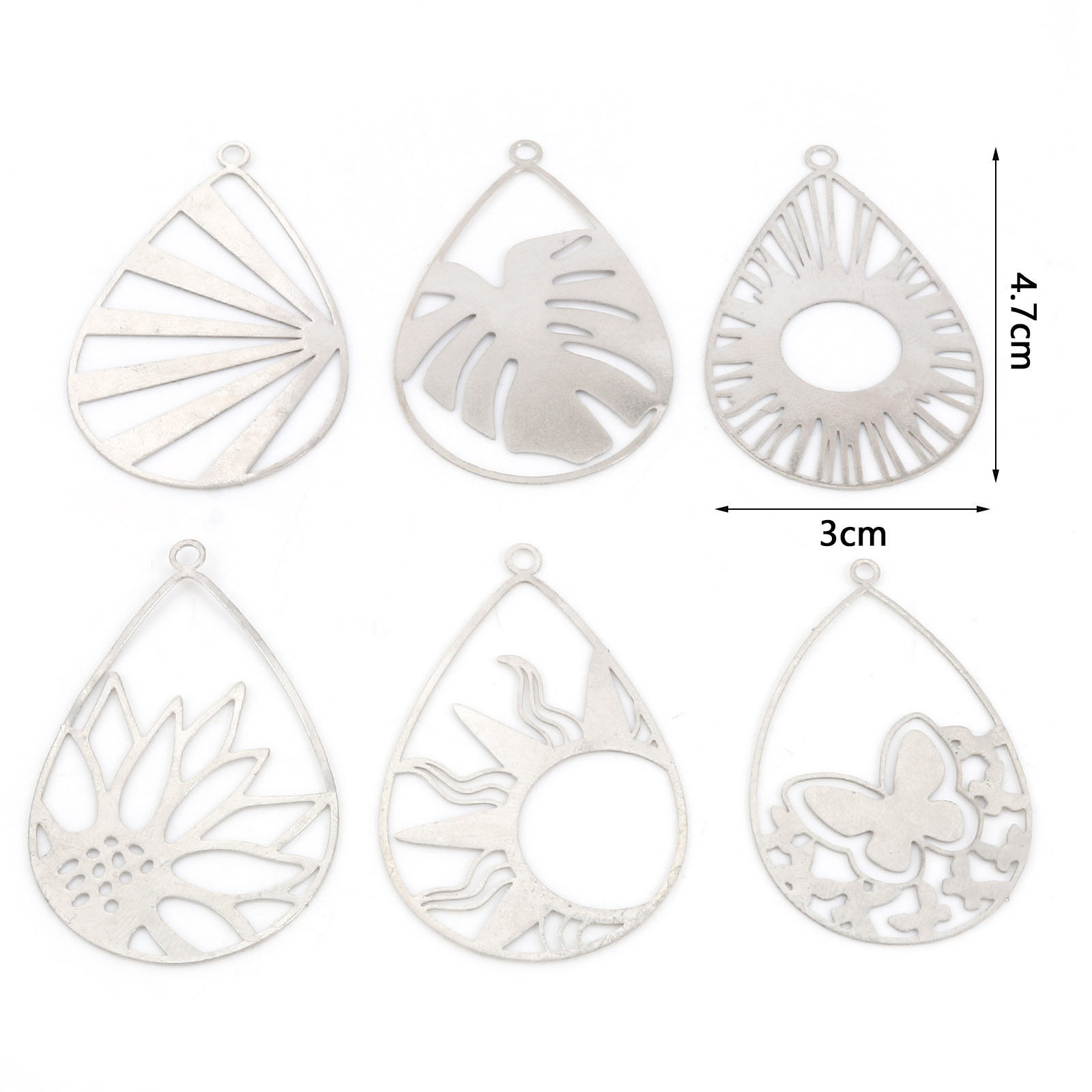 Bild von Eisenlegierung Filigran Stempel Verzierung Anhänger Tropfen Silberfarbe Hohl 10 Stück