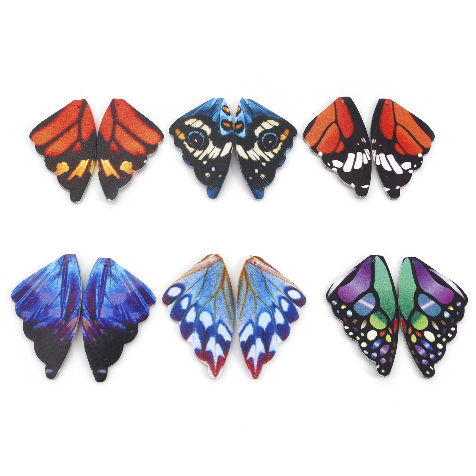 Picture of PU Leather Pendants Butterfly Wing Multicolor Double Sided 5.5cm x 3cm
