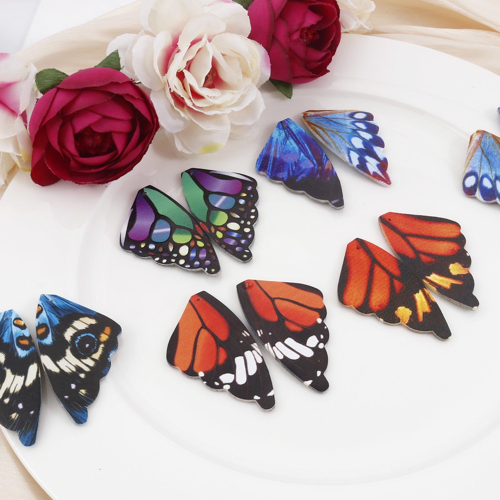 Picture of PU Leather Pendants Butterfly Wing Multicolor Double Sided 5.5cm x 3cm