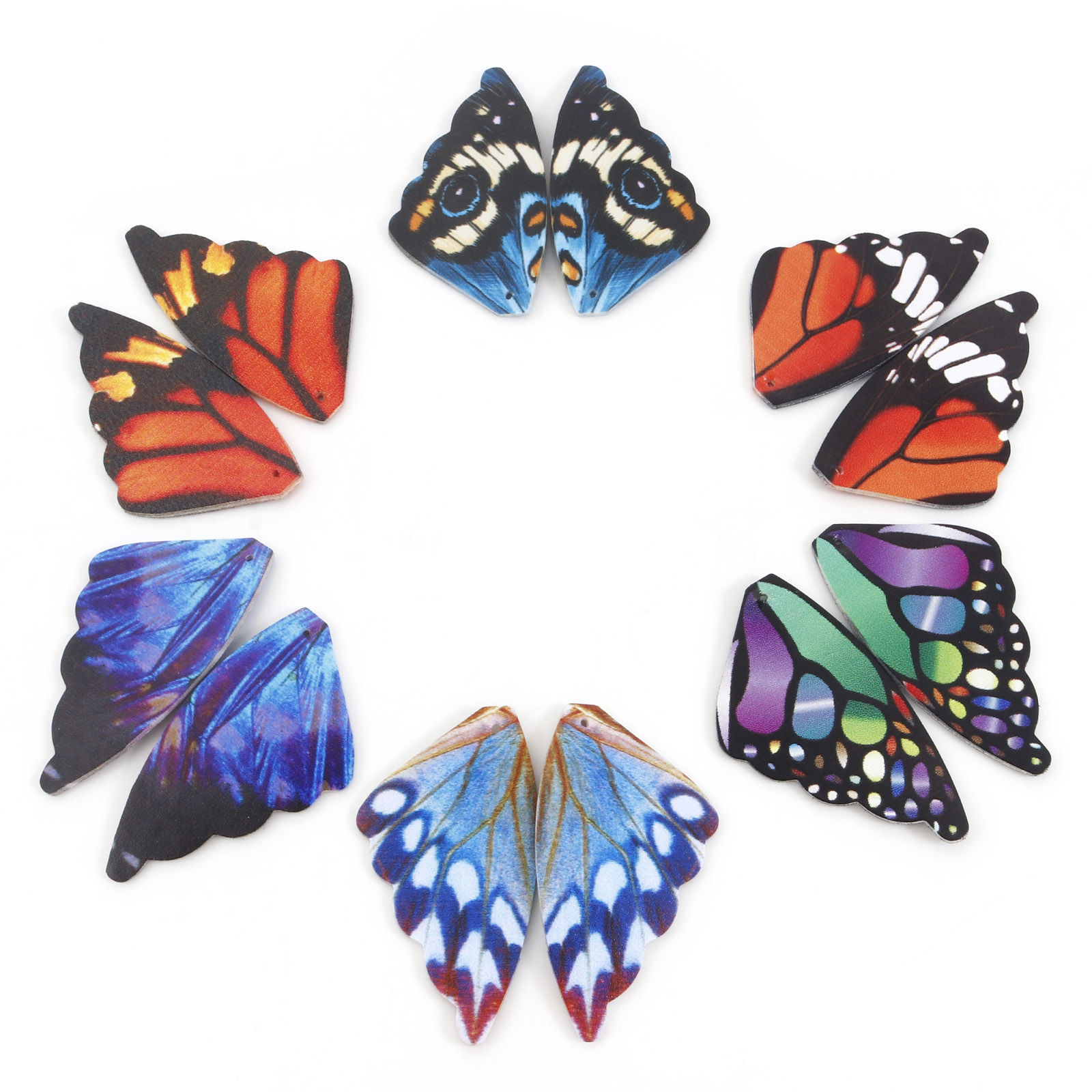 Picture of PU Leather Pendants Butterfly Wing Multicolor Double Sided 5.5cm x 3cm