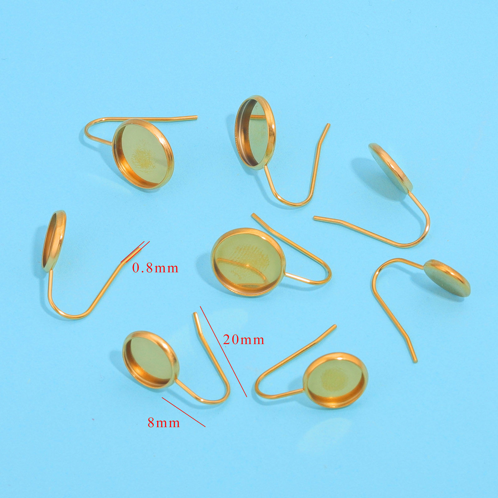 Picture of 304 Stainless Steel Ear Wire Hooks Earring Round Multicolor Cabochon Settings Post/ Wire Size: (20 gauge)