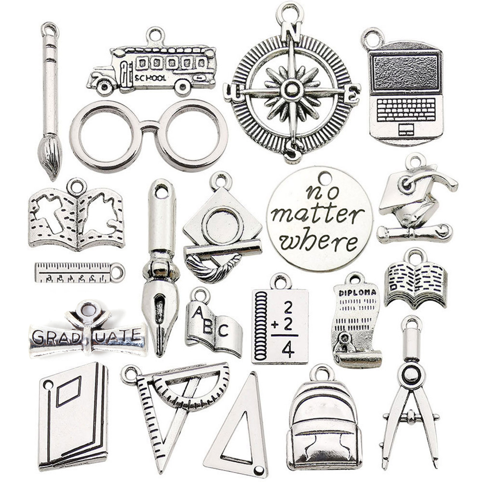 Picture of Zinc Based Alloy College Jewelry Charms Antique Silver Color 20 PCs