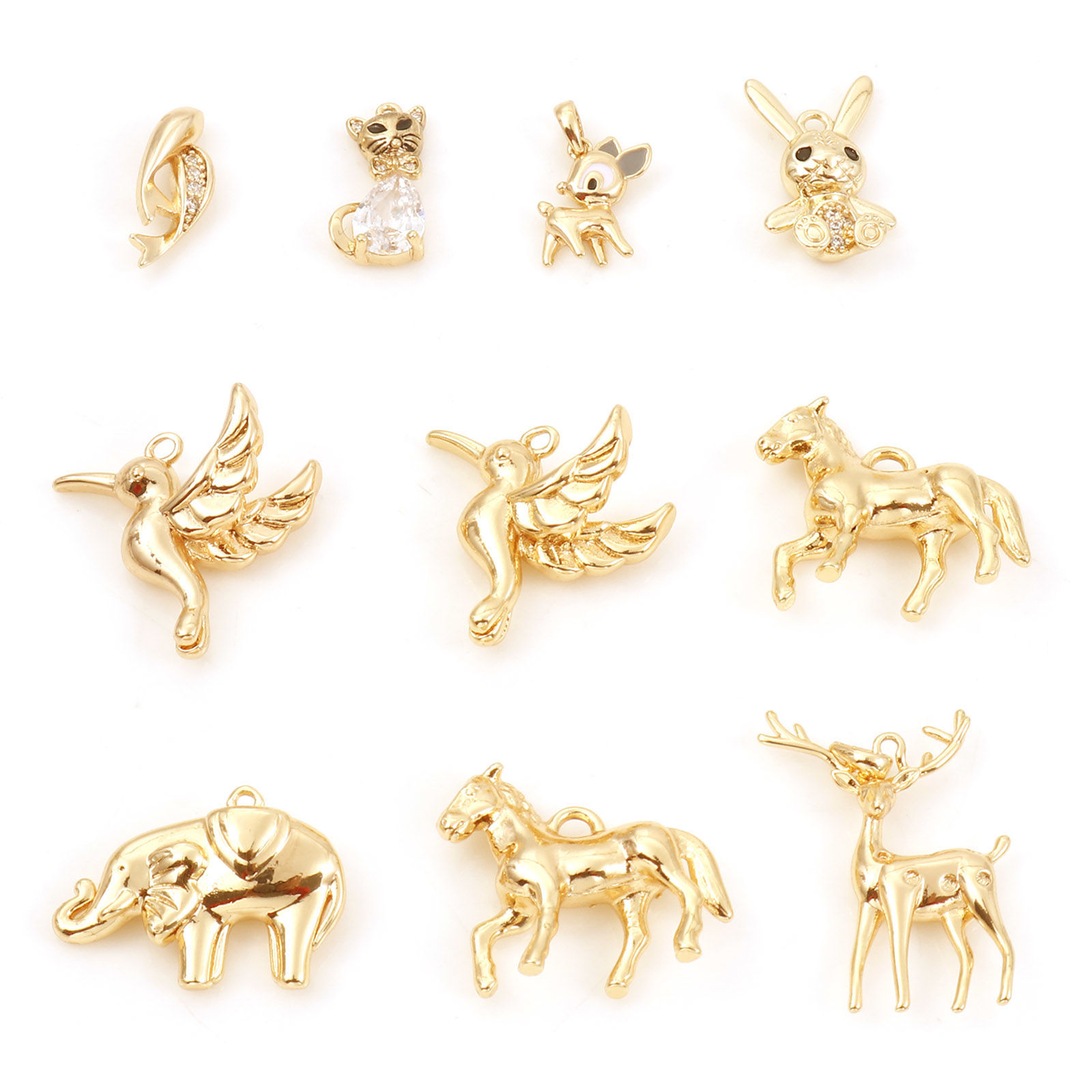 Imagen de Latón Colgantes Charms Oro Real Chapado Animal Claro Circón Artificial 2 Unidades