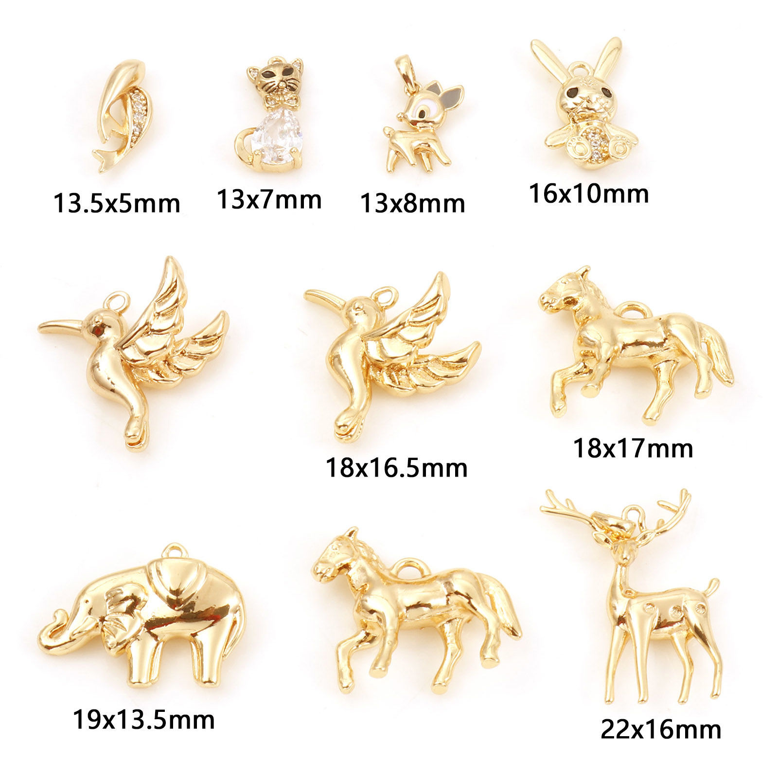 Imagen de Latón Colgantes Charms Oro Real Chapado Animal Claro Circón Artificial 2 Unidades