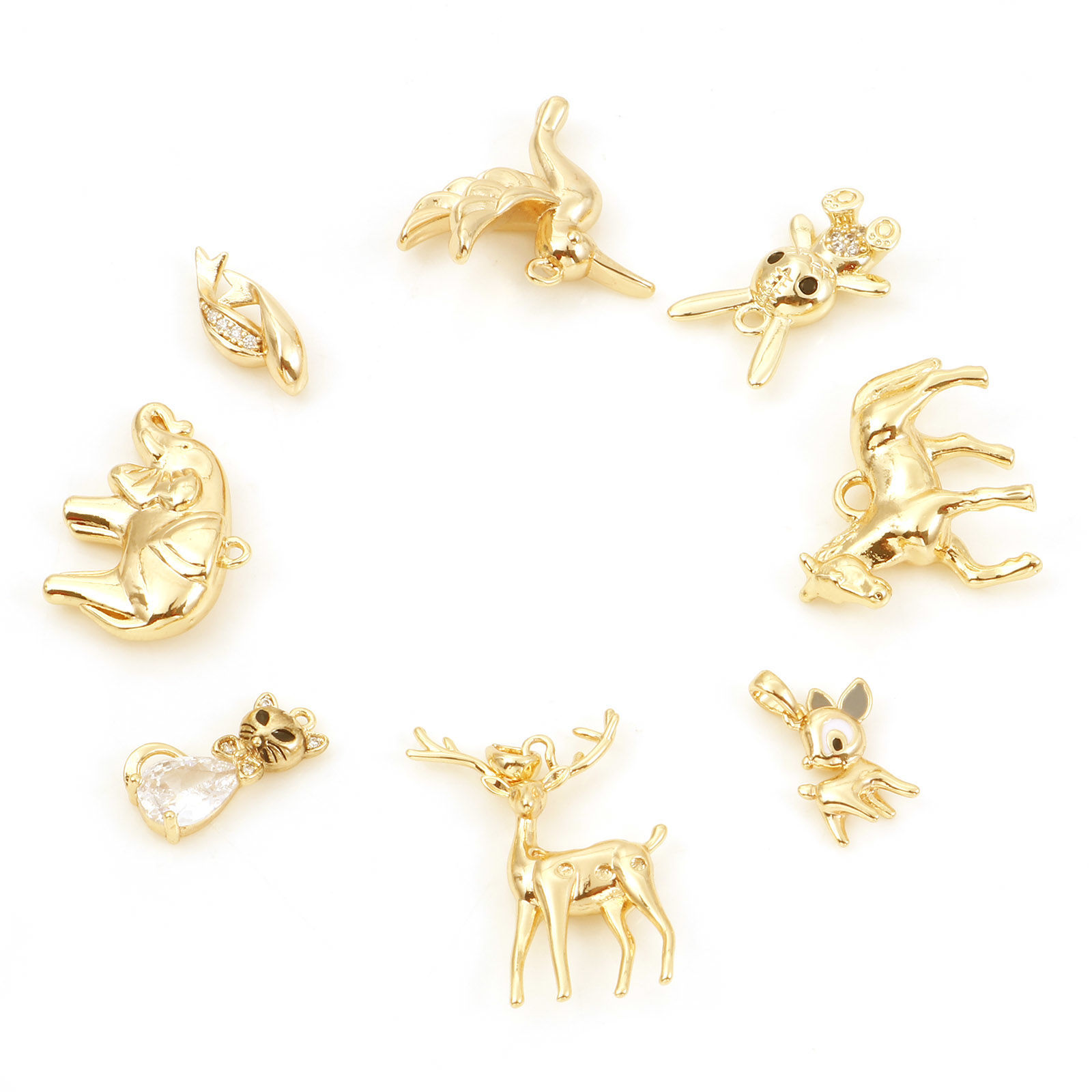 Imagen de Latón Colgantes Charms Oro Real Chapado Animal Claro Circón Artificial 2 Unidades