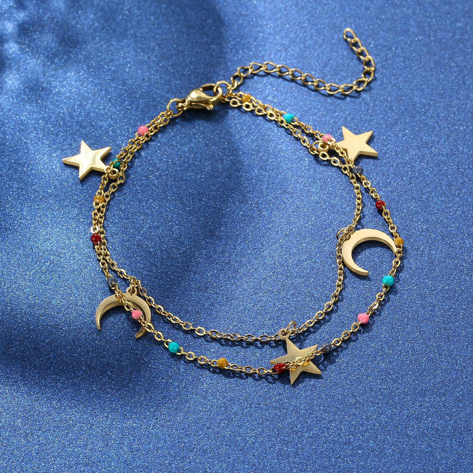 Picture of 304 Stainless Steel Stylish Link Cable Chain Bracelets Gold Plated Star Moon 17cm(6 6/8") long