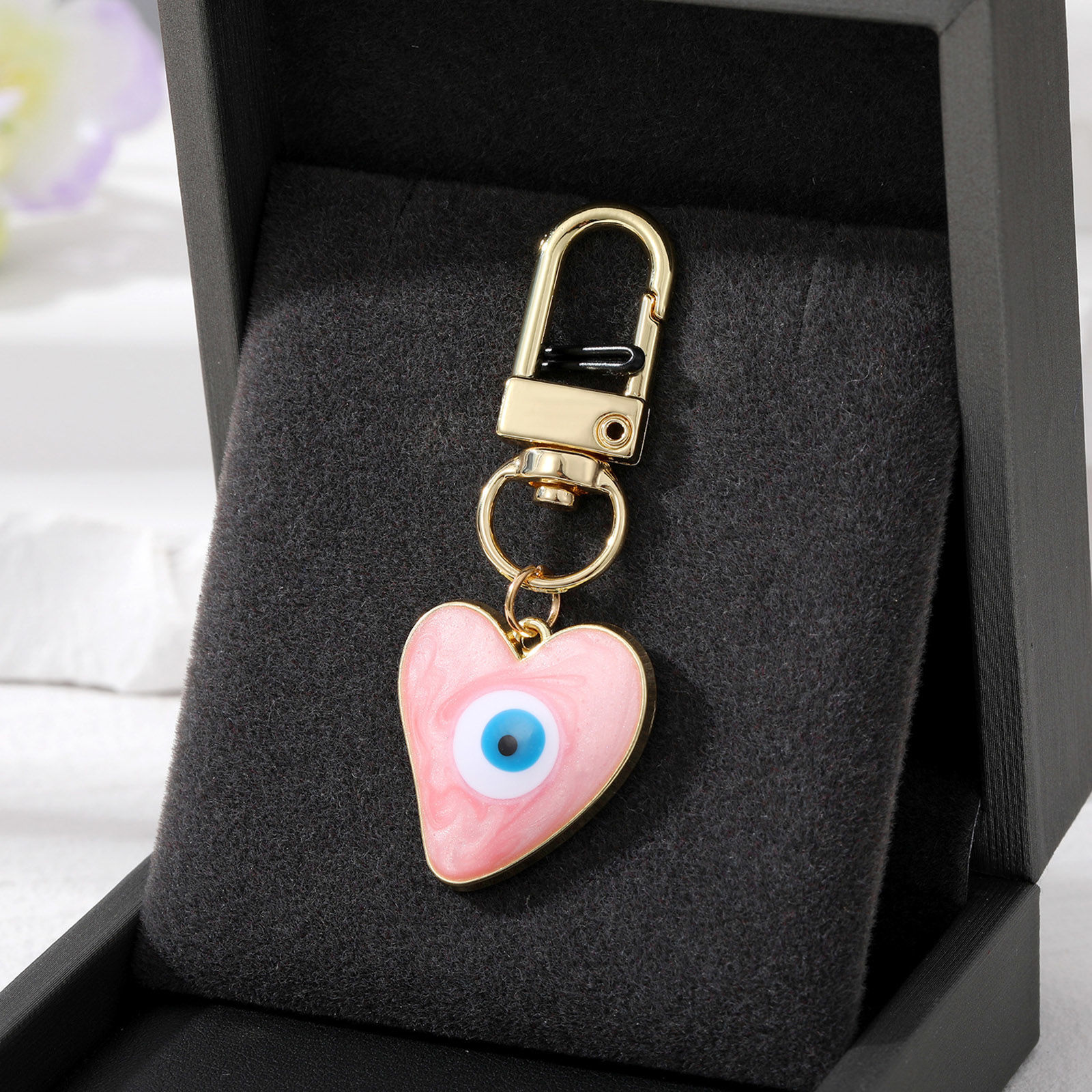 Picture of Simple Keychain & Keyring Gold Plated Multicolor Heart Evil Eye Enamel