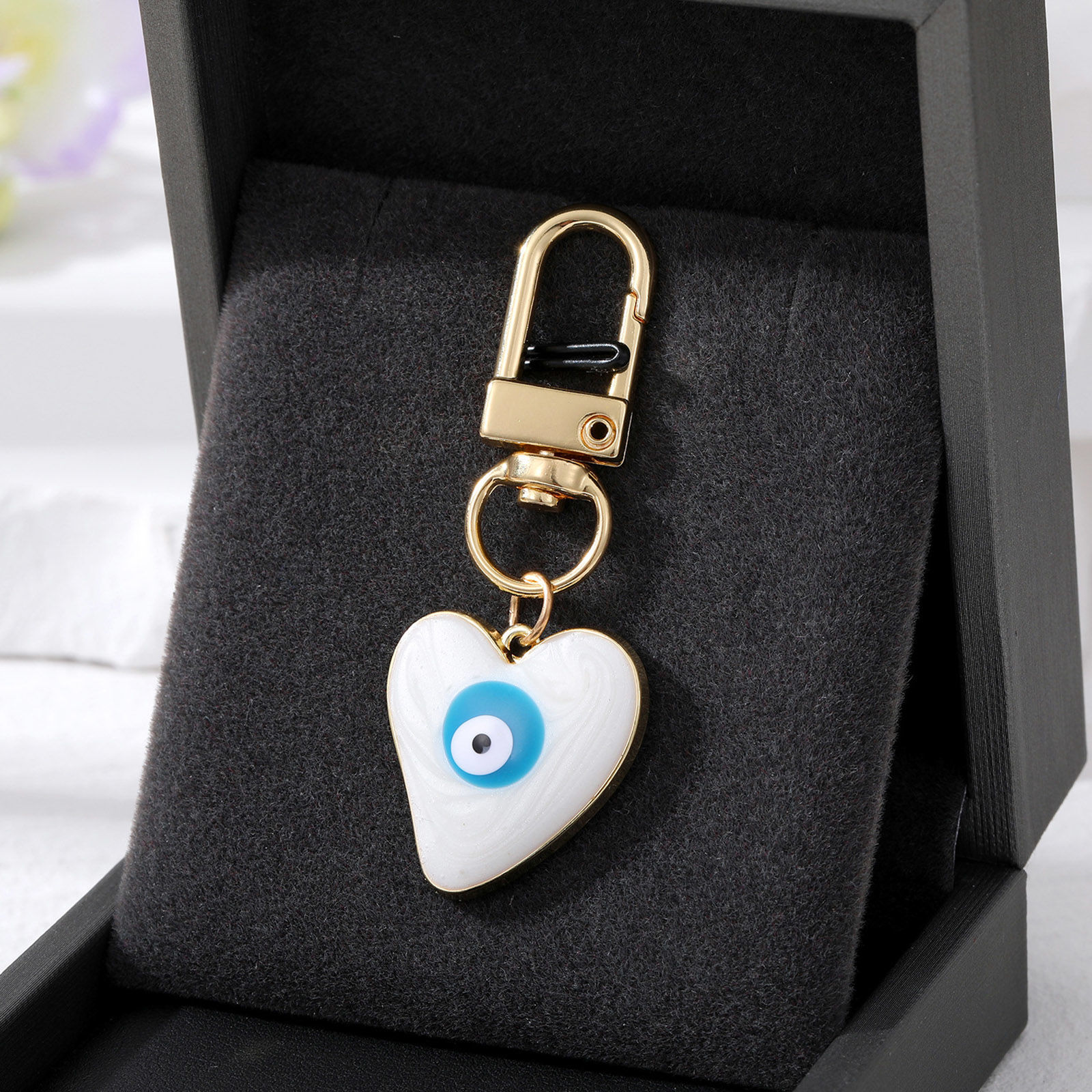 Picture of Simple Keychain & Keyring Gold Plated Multicolor Heart Evil Eye Enamel