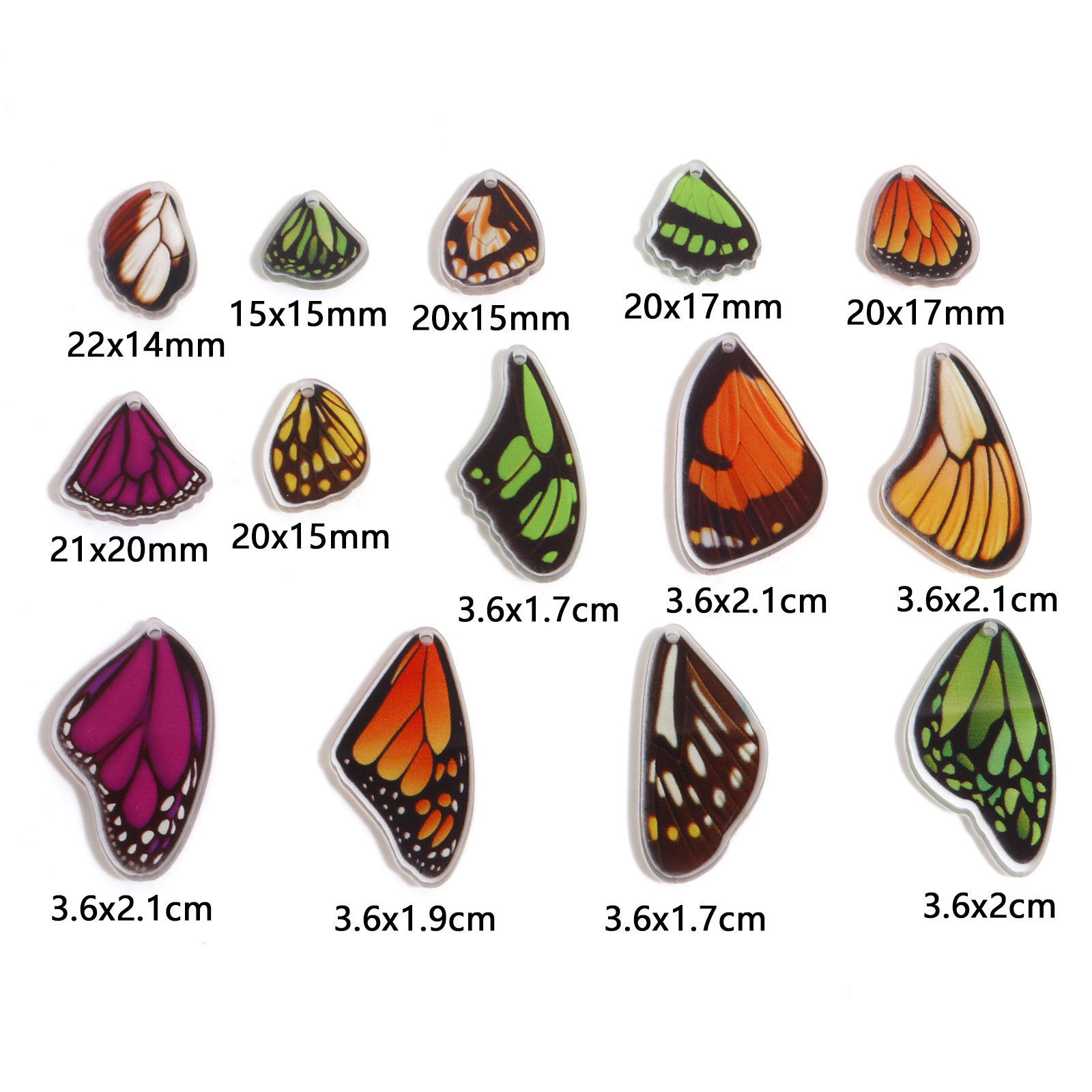 Imagen de Acrílico Insecto Colgantes Charms Ala de Mariposa Multicolor 10 Unidades