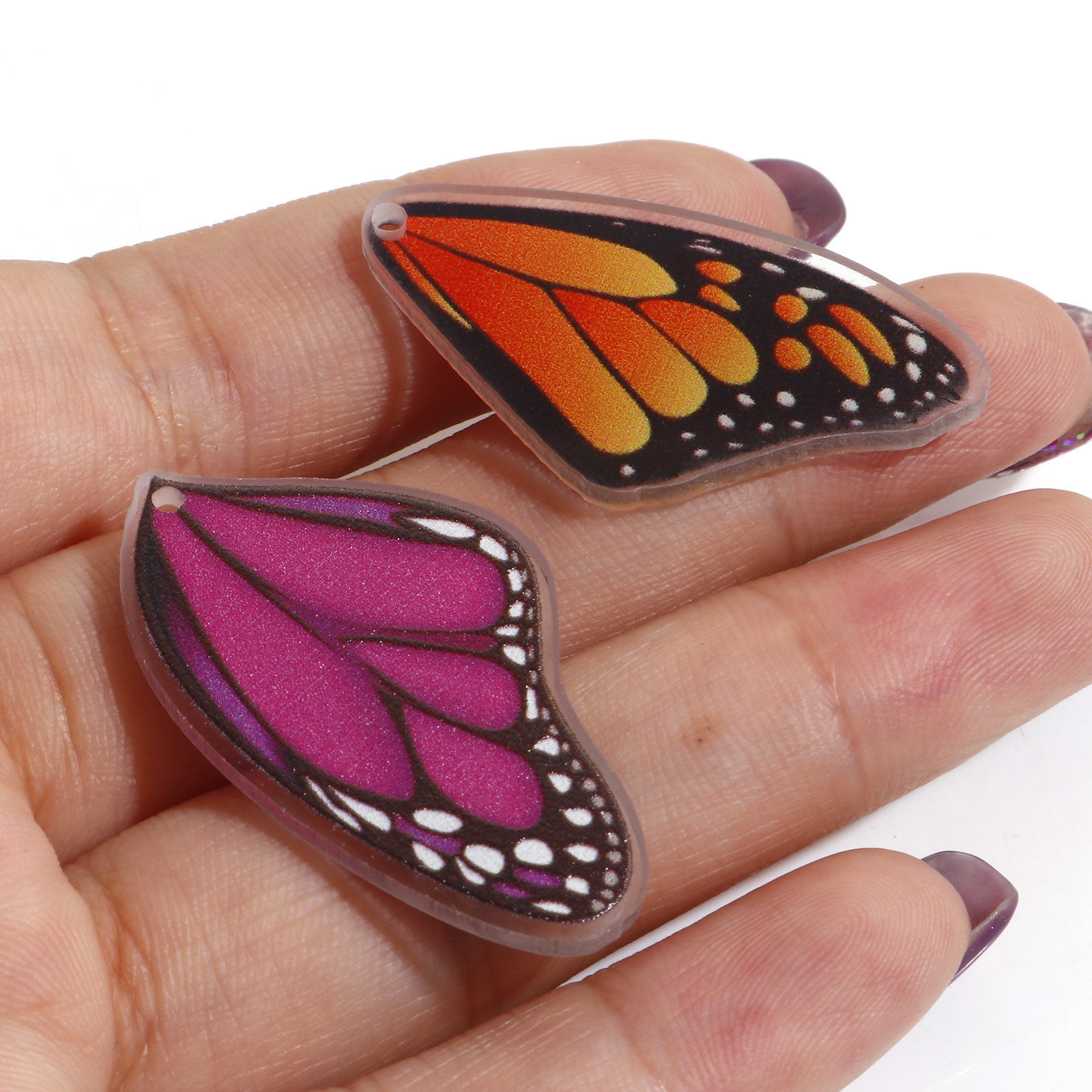 Imagen de Acrílico Insecto Colgantes Charms Ala de Mariposa Multicolor 10 Unidades
