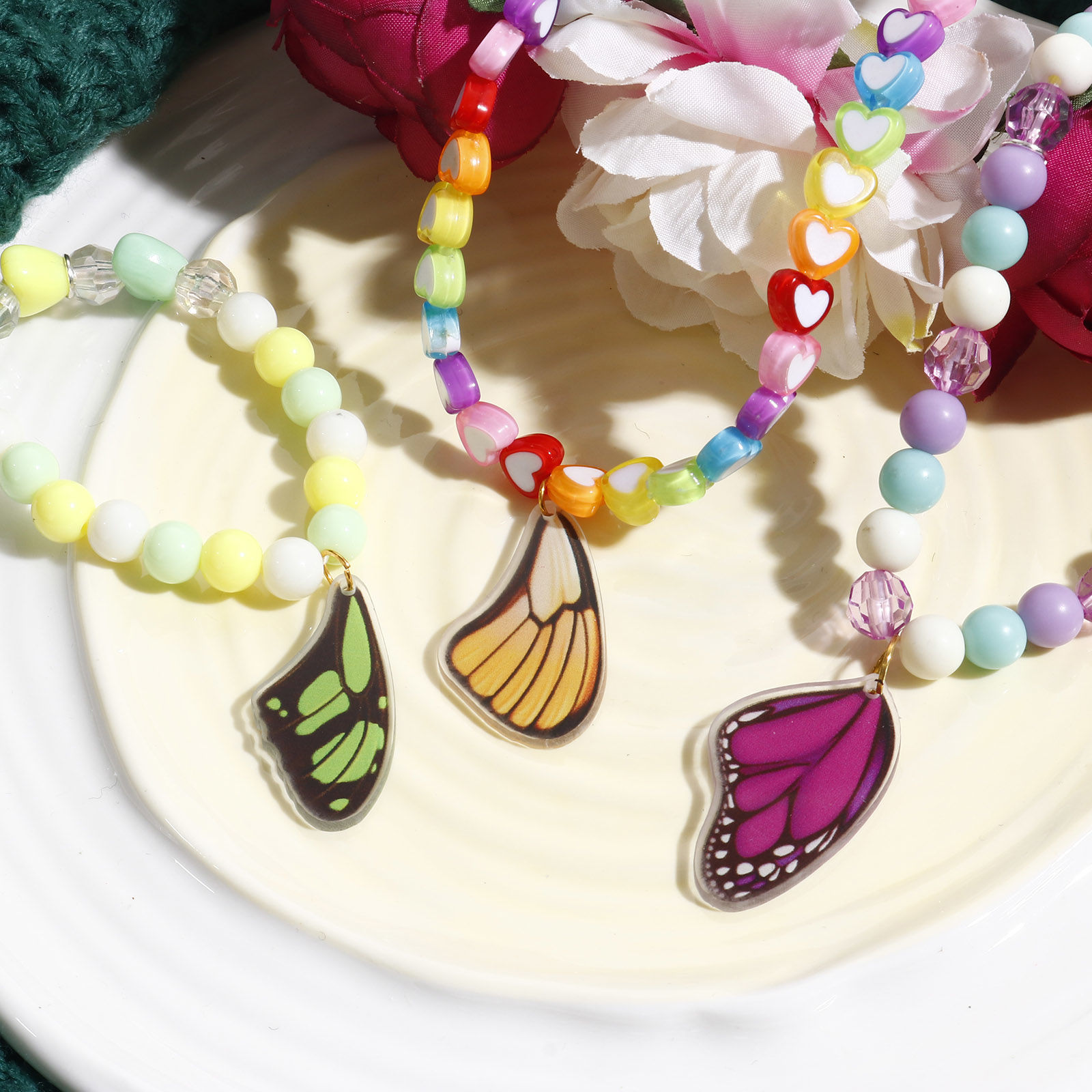 Imagen de Acrílico Insecto Colgantes Charms Ala de Mariposa Multicolor 10 Unidades