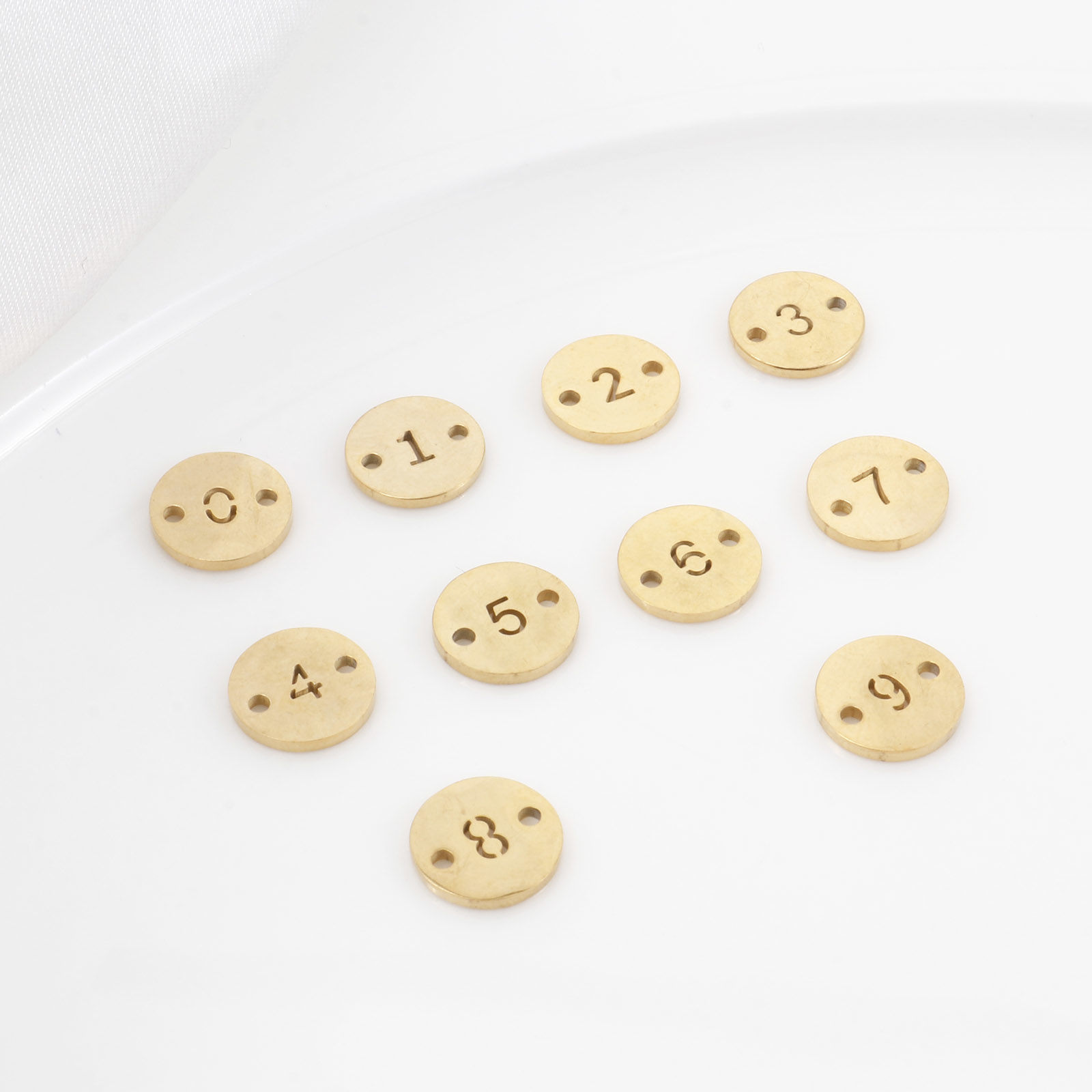 Picture of 2 PCs Vacuum Plating 304 Stainless Steel Connectors Charms Pendants Gold Plated Round Number Hollow 10mm Dia.