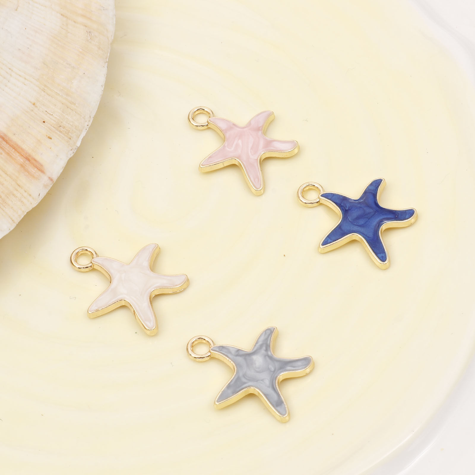 Immagine di Lega di Zinco Gioielli Oceanici Charms Stella di Mare Oro Placcato Smalto 21mm x 18mm , 10 Pz