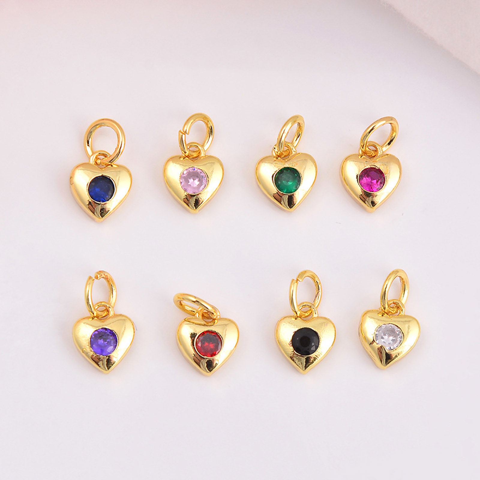 Picture of Brass Valentine's Day Charms Gold Plated Heart Multicolour Cubic Zirconia 11mm x 7mm