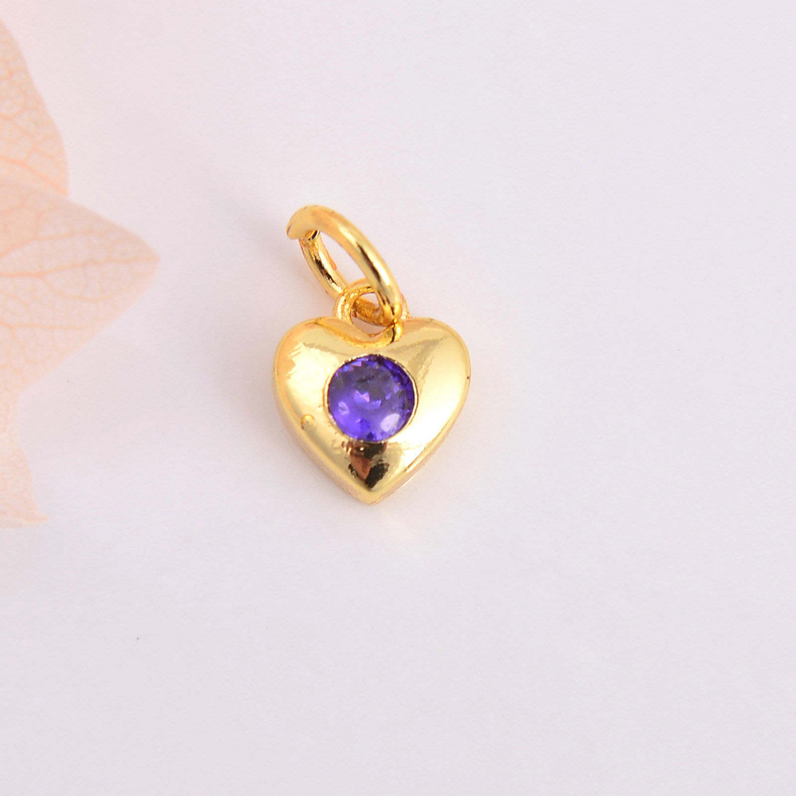 Picture of Brass Valentine's Day Charms Gold Plated Heart Multicolour Cubic Zirconia 11mm x 7mm